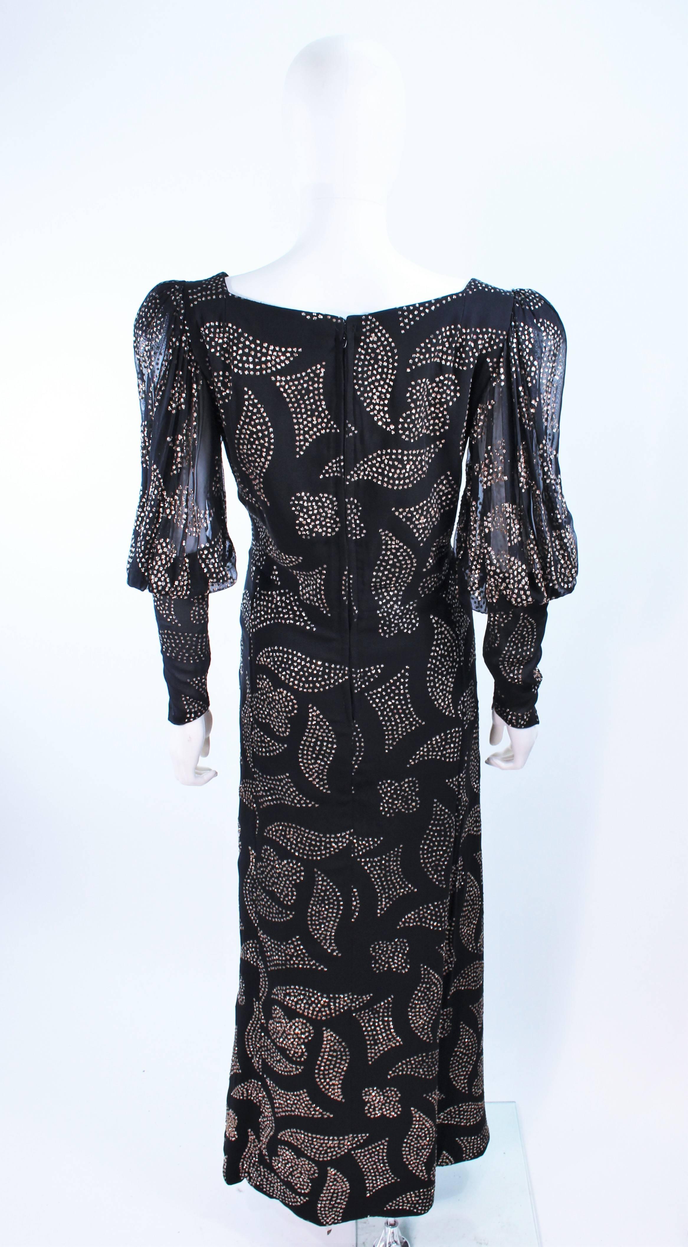 PAULINE TRIGERE 1970's Black Sequin Applique Full Length Dress Size 12 For Sale 5