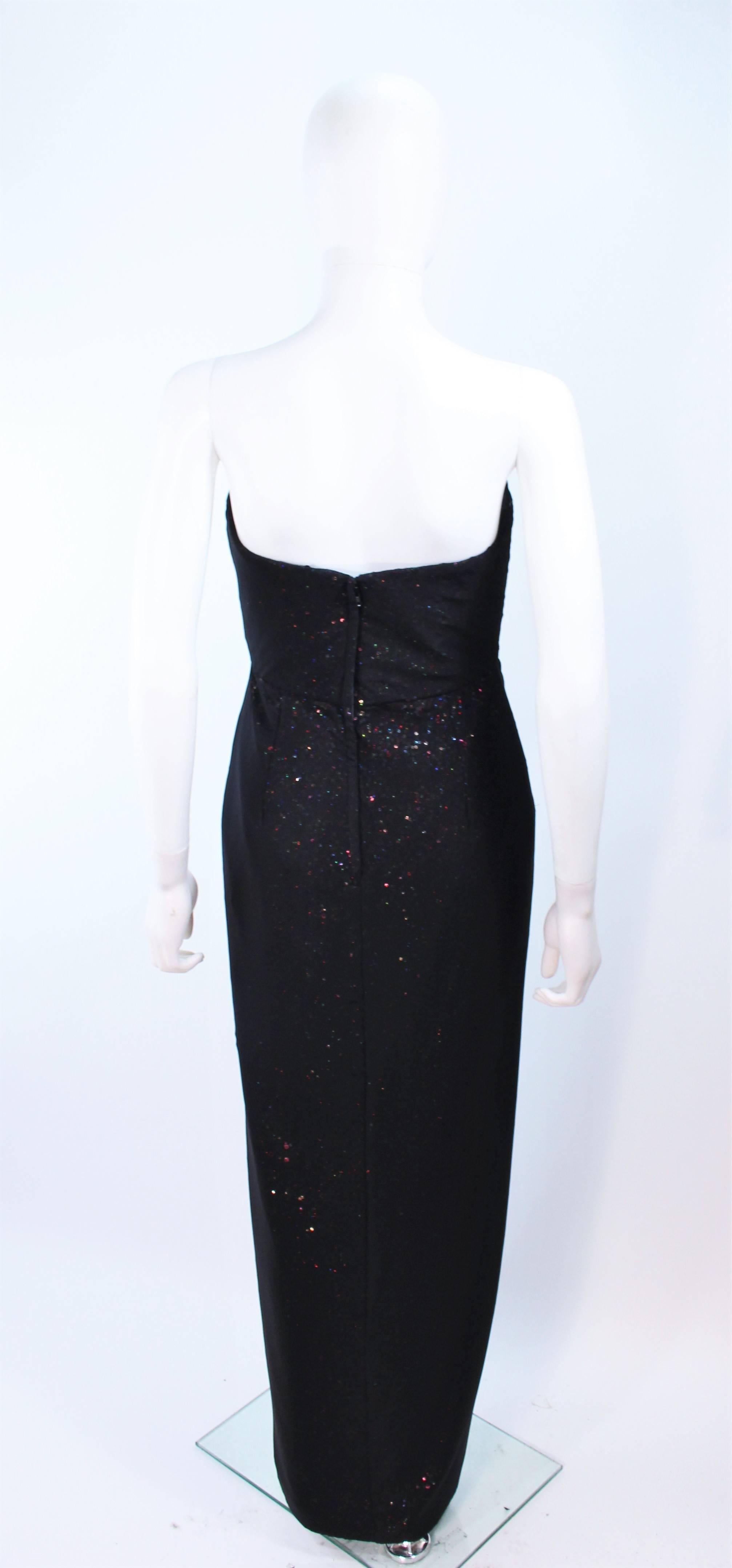 VICKY TIEL Black Draped Gown with Iridescent Rainbow Sequin Interior ...