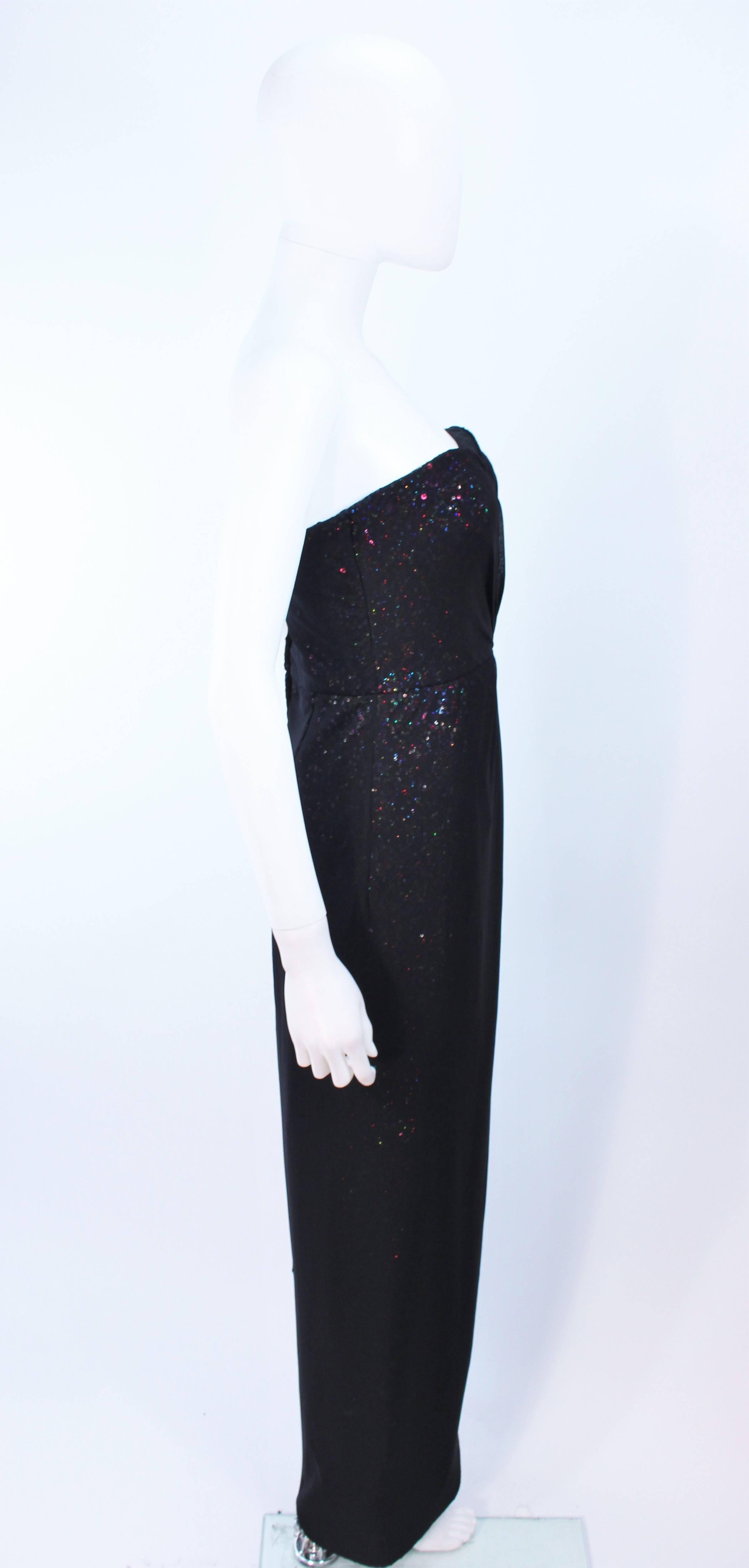 Women's VICKY TIEL Black Draped Gown with Iridescent Rainbow Sequin Interior Size 4 For Sale