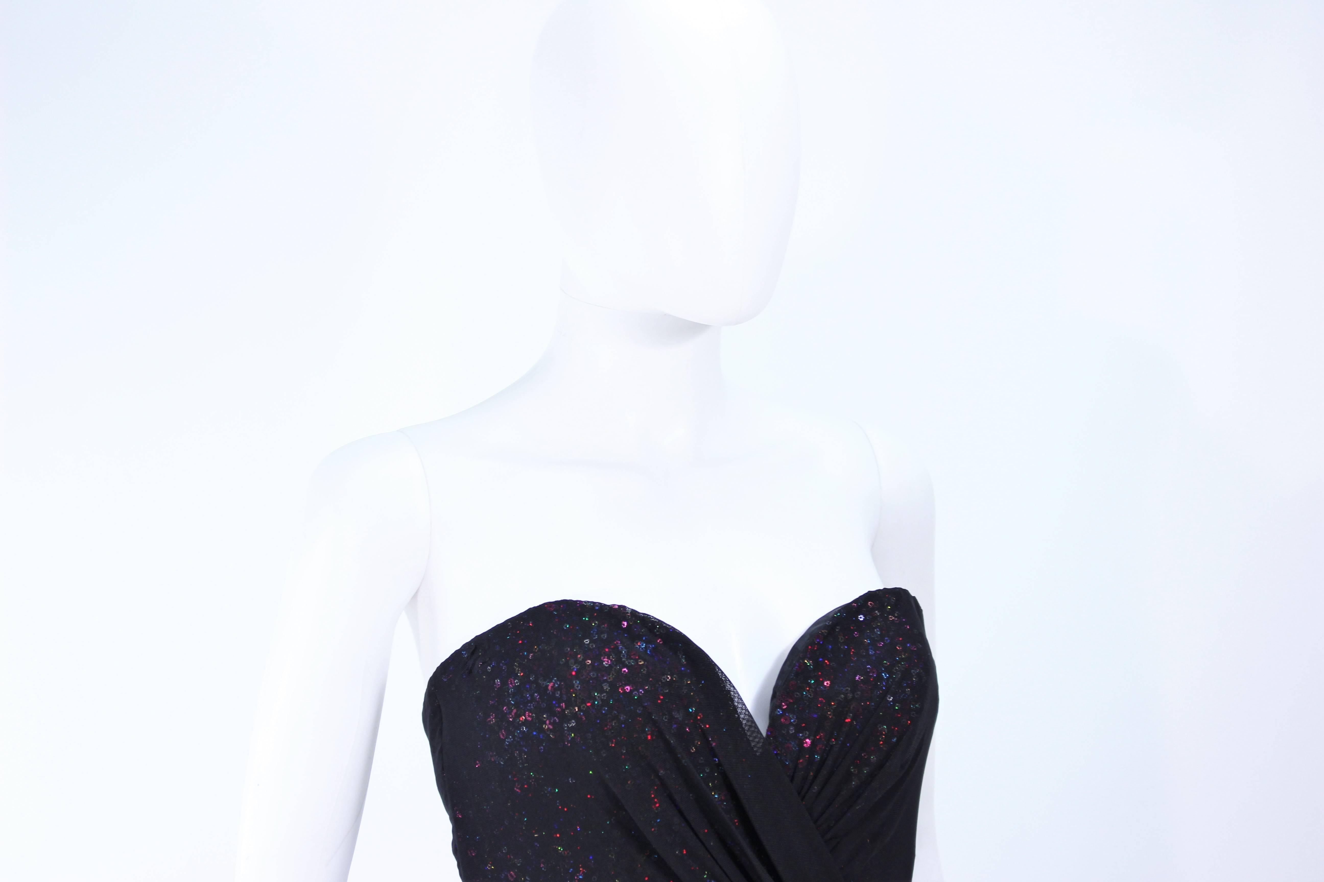 VICKY TIEL Black Draped Gown with Iridescent Rainbow Sequin Interior Size 4 In Excellent Condition For Sale In Los Angeles, CA