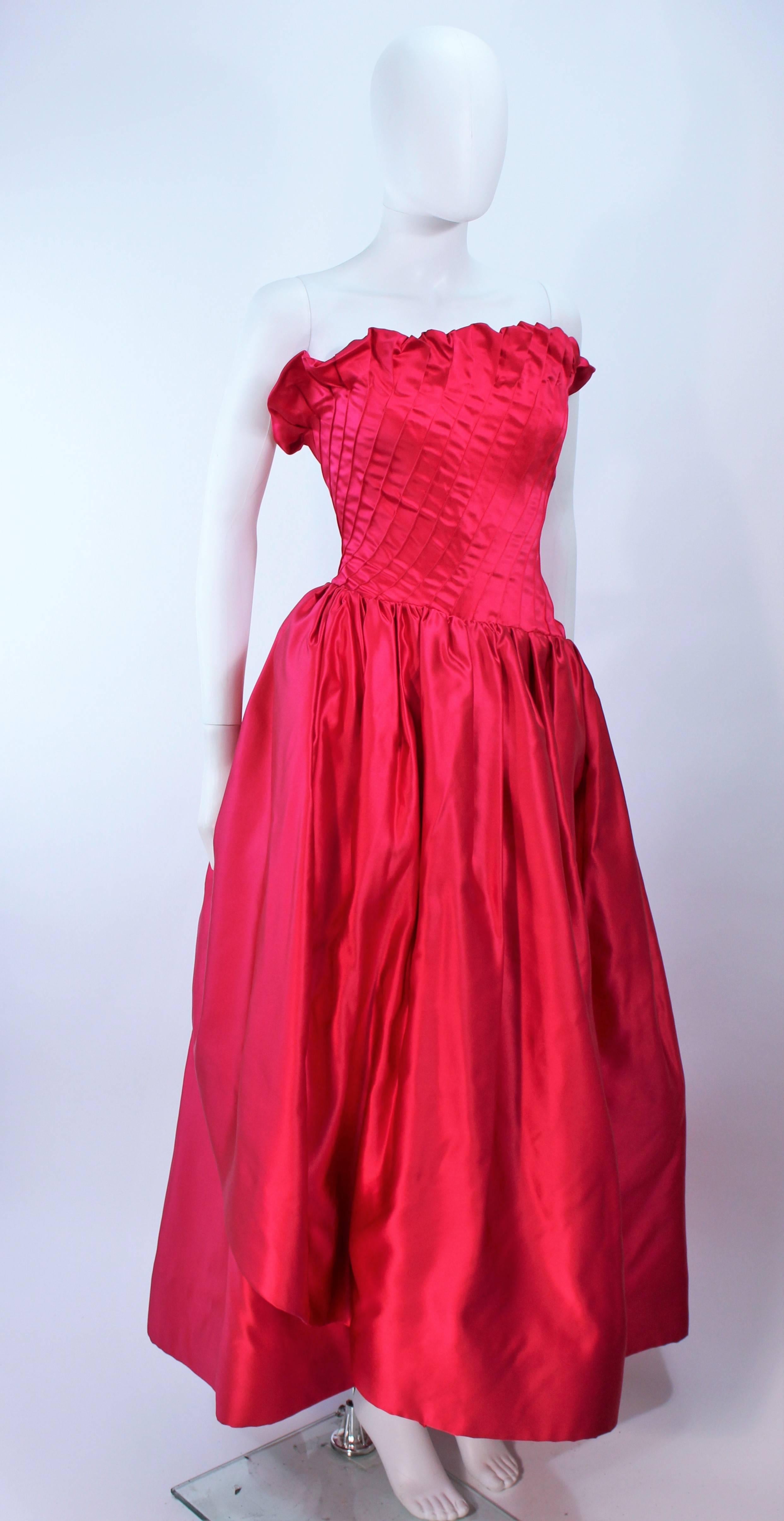 Red ARNOLD SCAASI Fuchsia Pintuck Draped Ball Gown Size 8 10