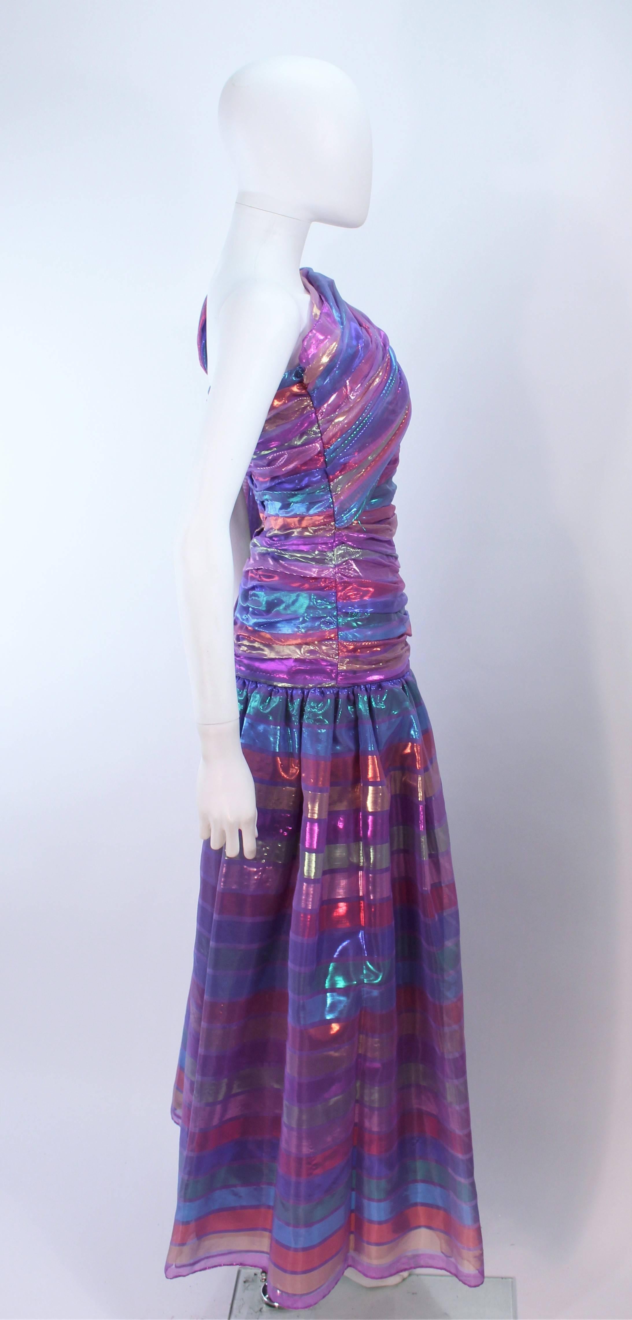 VICTOR COSTA 1970's Iridescent Rainbow Lame Gown with Drape Size 6 8 2
