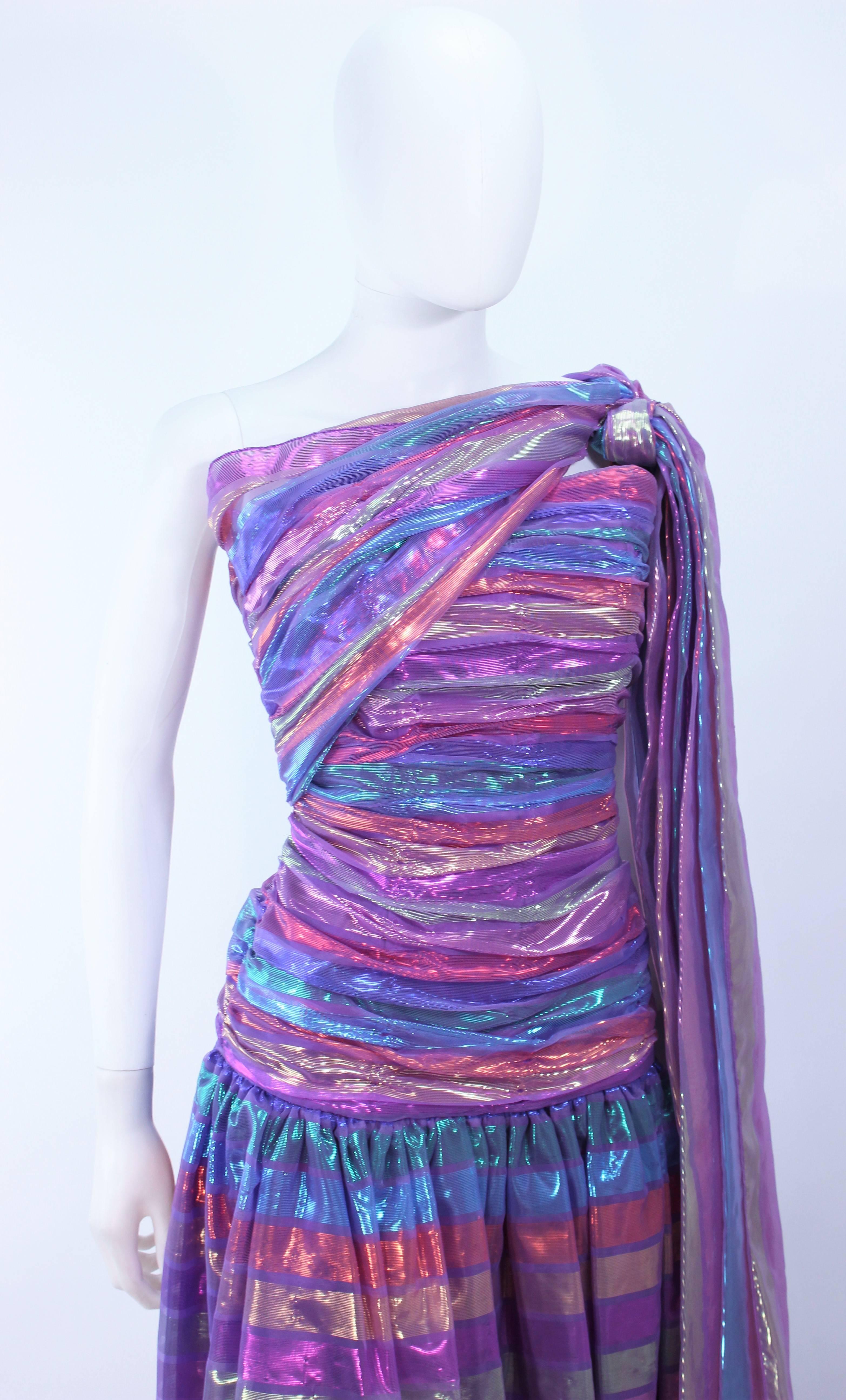 Women's VICTOR COSTA 1970's Iridescent Rainbow Lame Gown with Drape Size 6 8