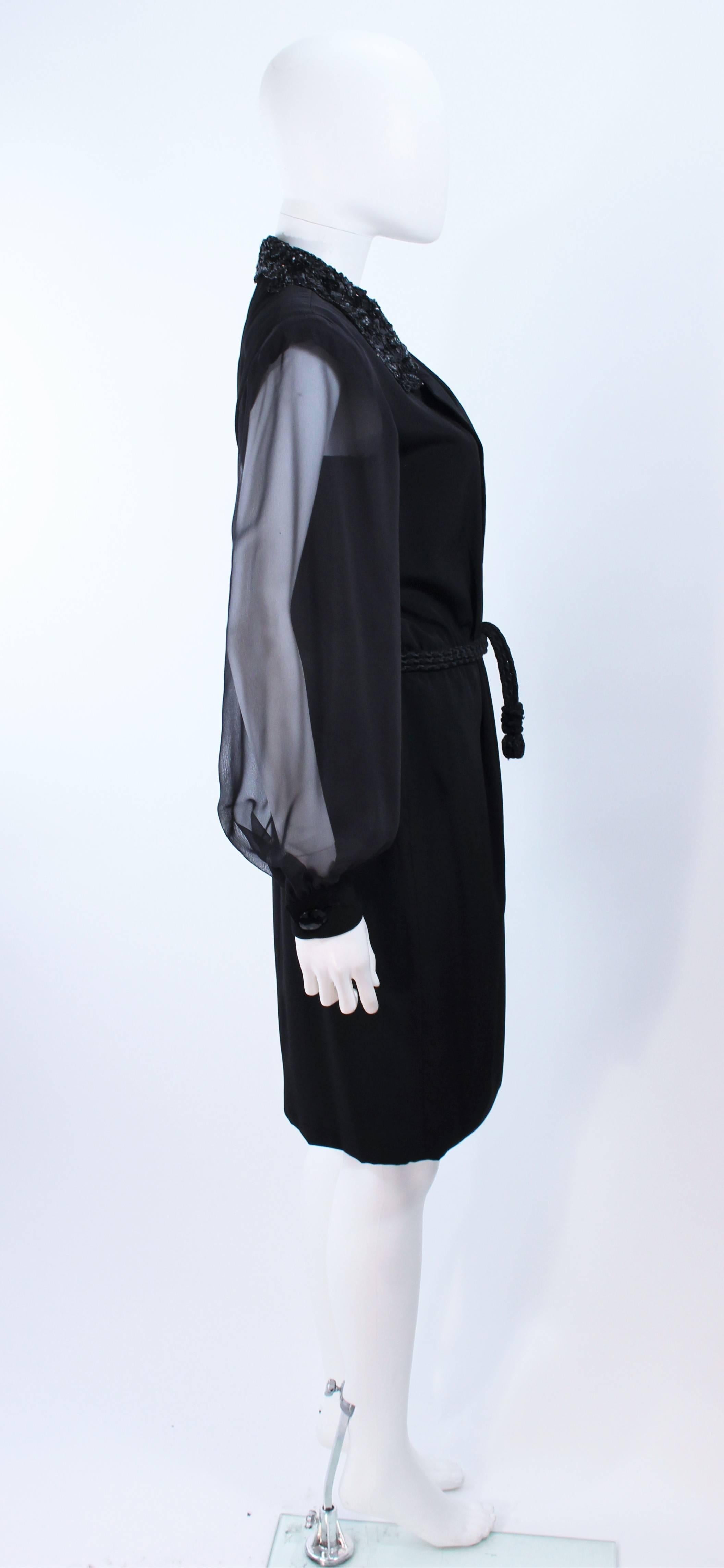 LIAN CARLO Black Sequin Chiffon Sheer Sleeve Cocktail Dress Size 8 For Sale 3