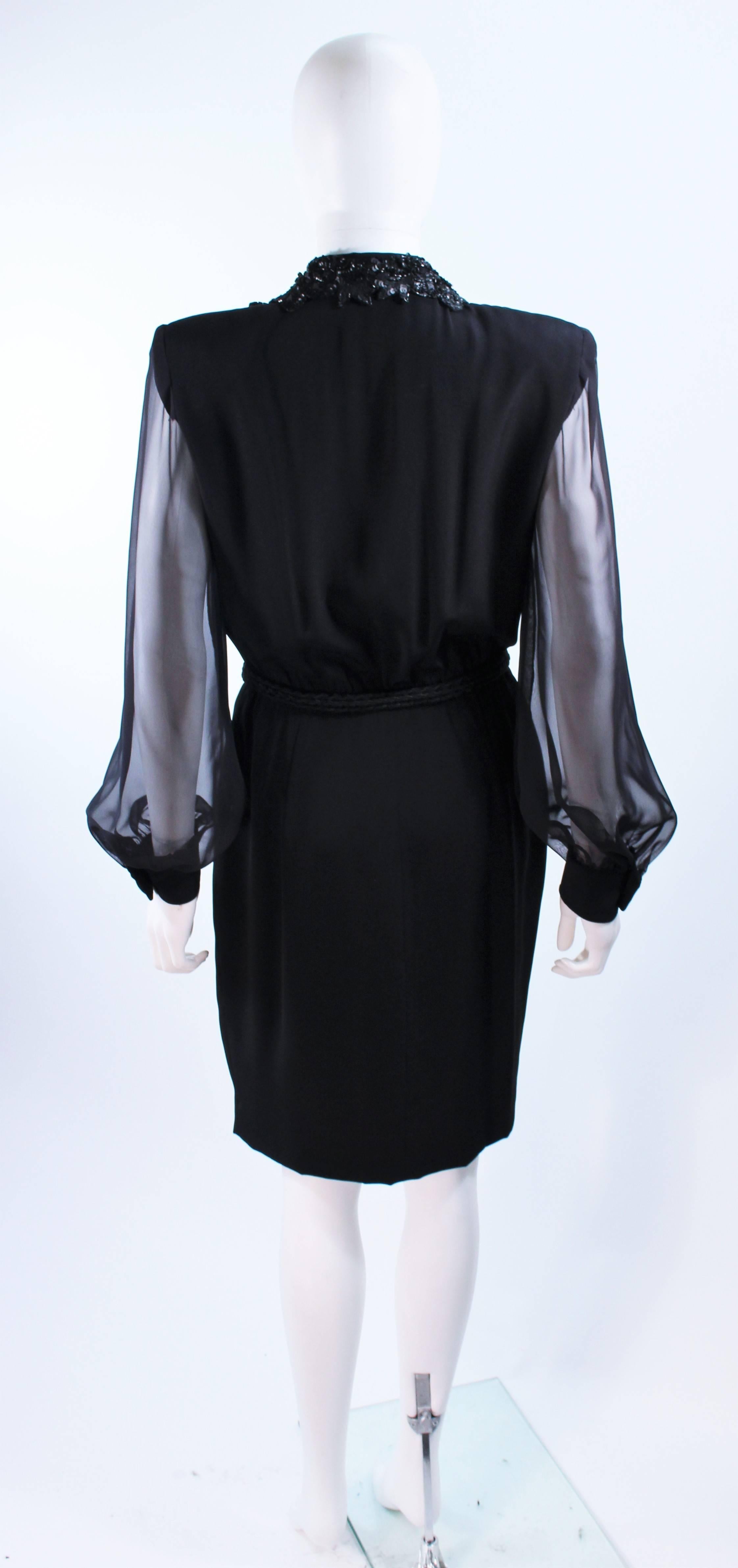 LIAN CARLO Black Sequin Chiffon Sheer Sleeve Cocktail Dress Size 8 For Sale 4