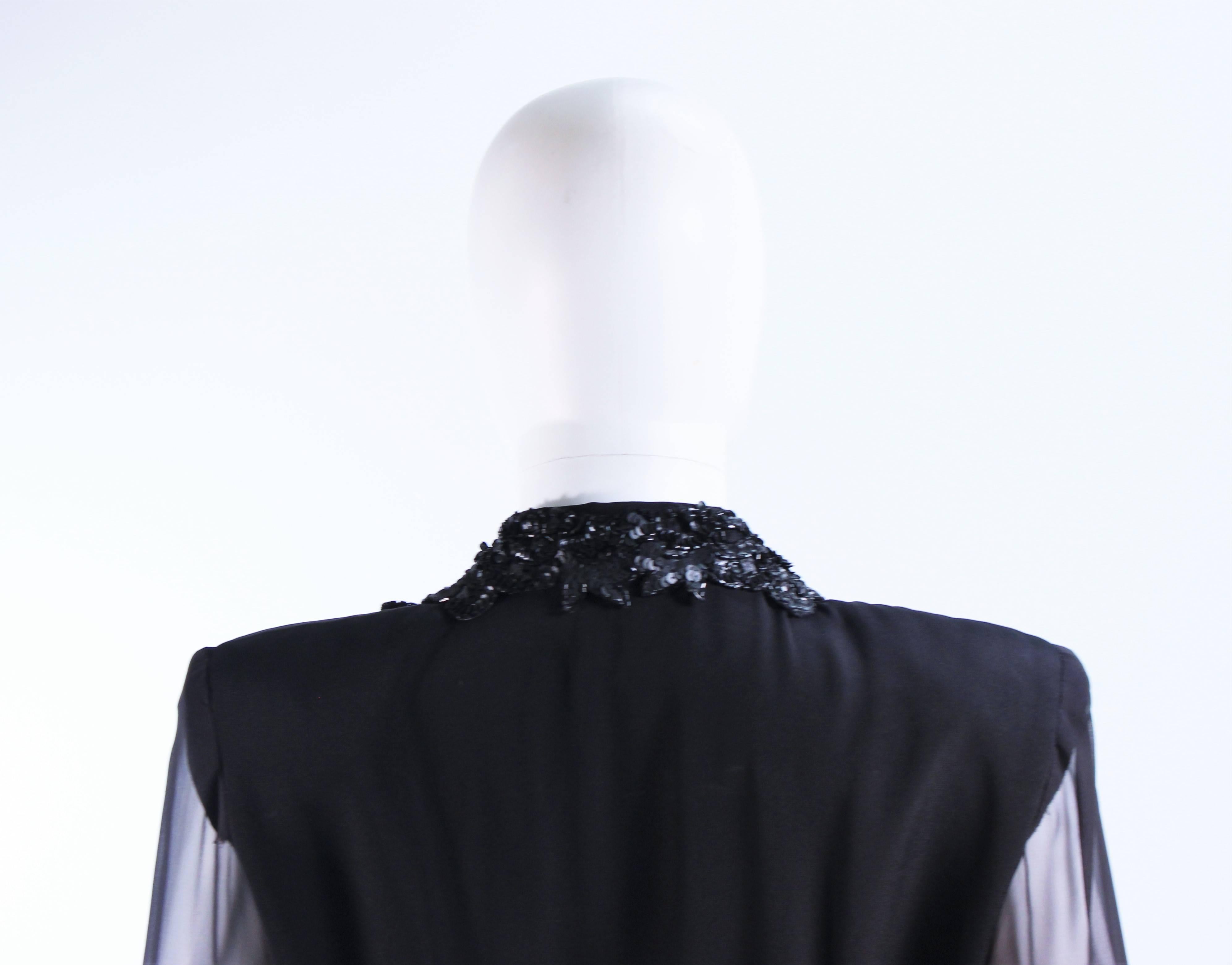 LIAN CARLO Black Sequin Chiffon Sheer Sleeve Cocktail Dress Size 8 For Sale 5