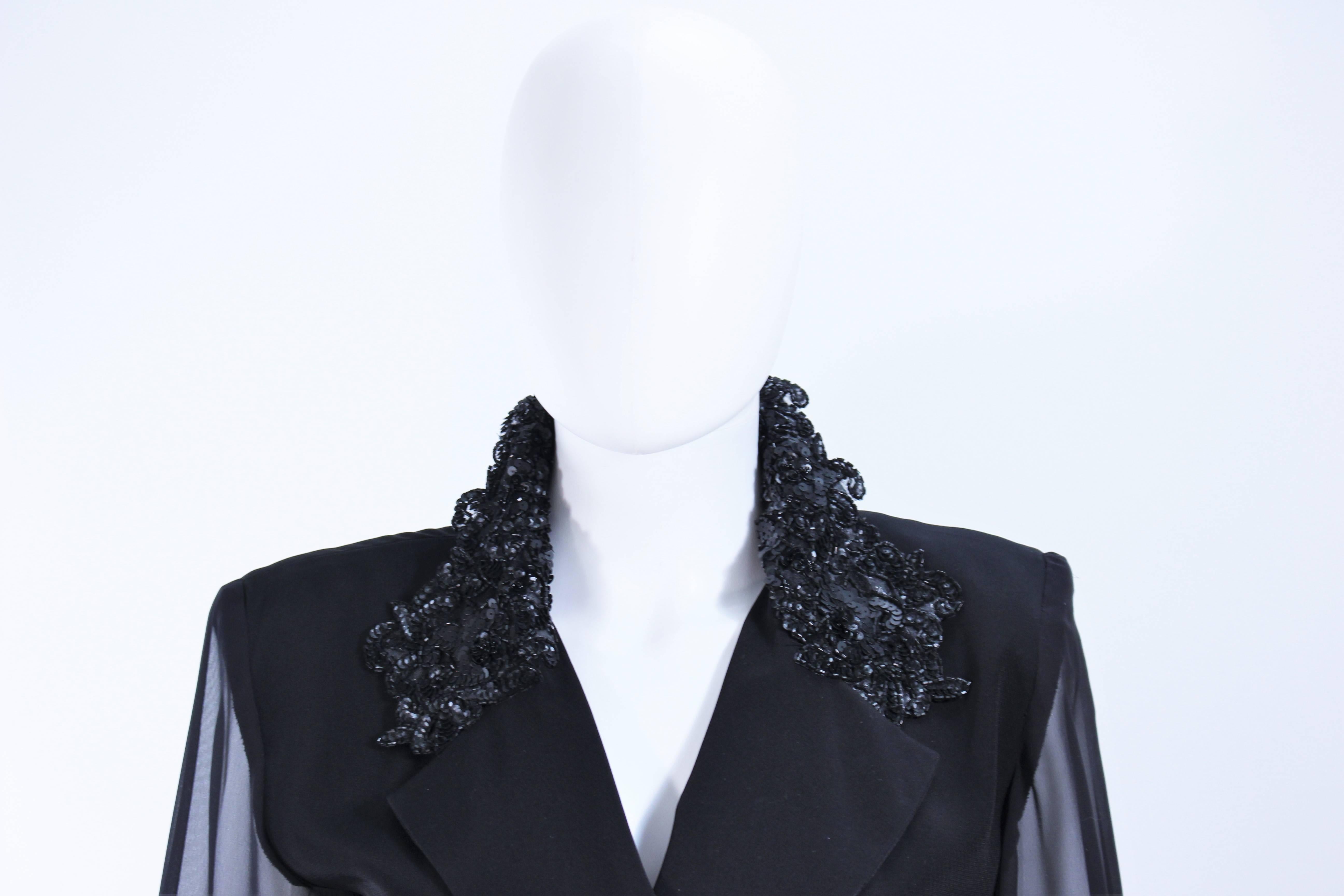 Women's LIAN CARLO Black Sequin Chiffon Sheer Sleeve Cocktail Dress Size 8 For Sale