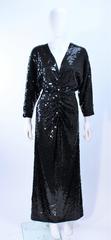 OLEG CASSINI Black Sequin Draped Gown with Dolman Sleeve Size 10