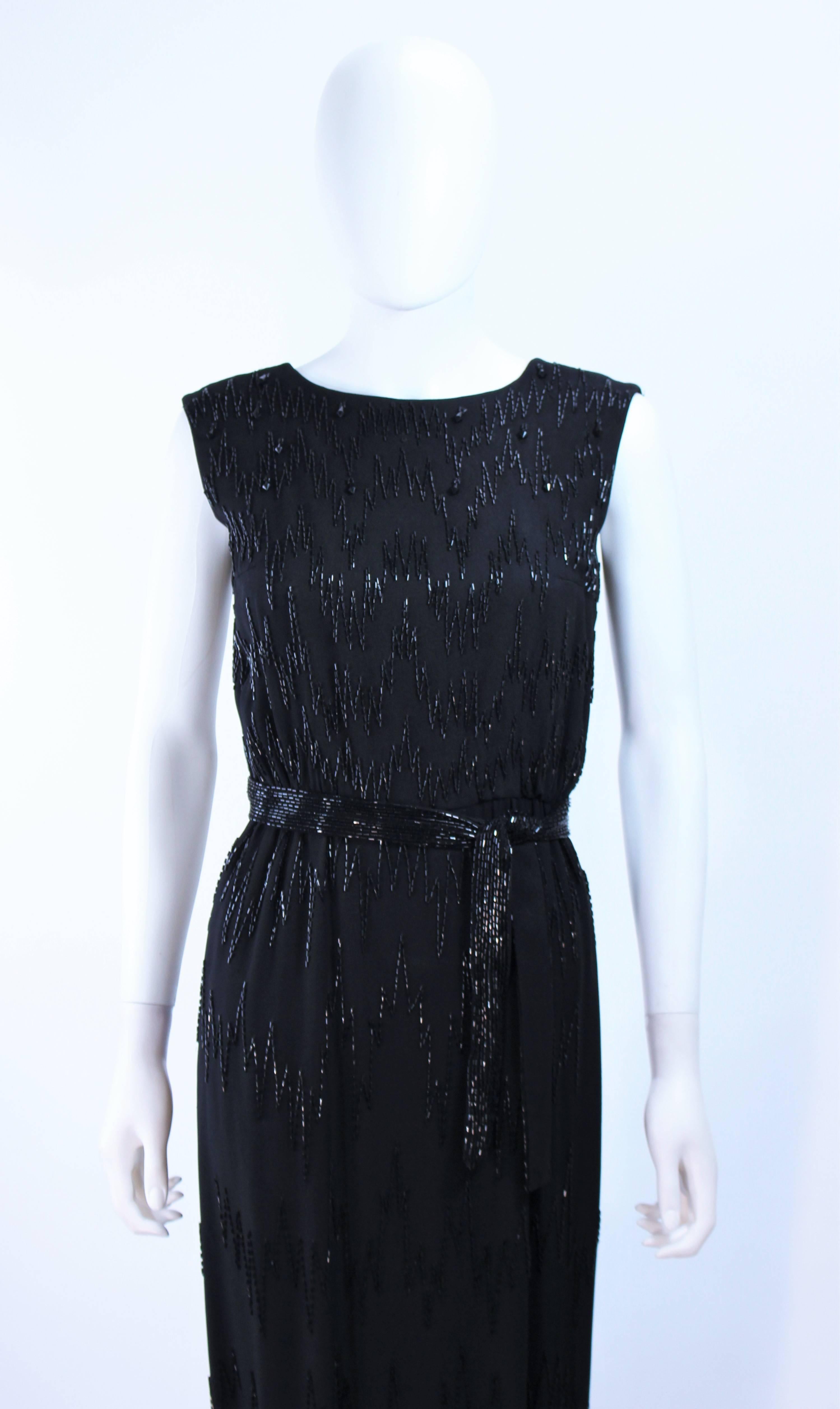 Black Vintage 1950's Hand beaded Gown with Belt Size 2 4 For Sale