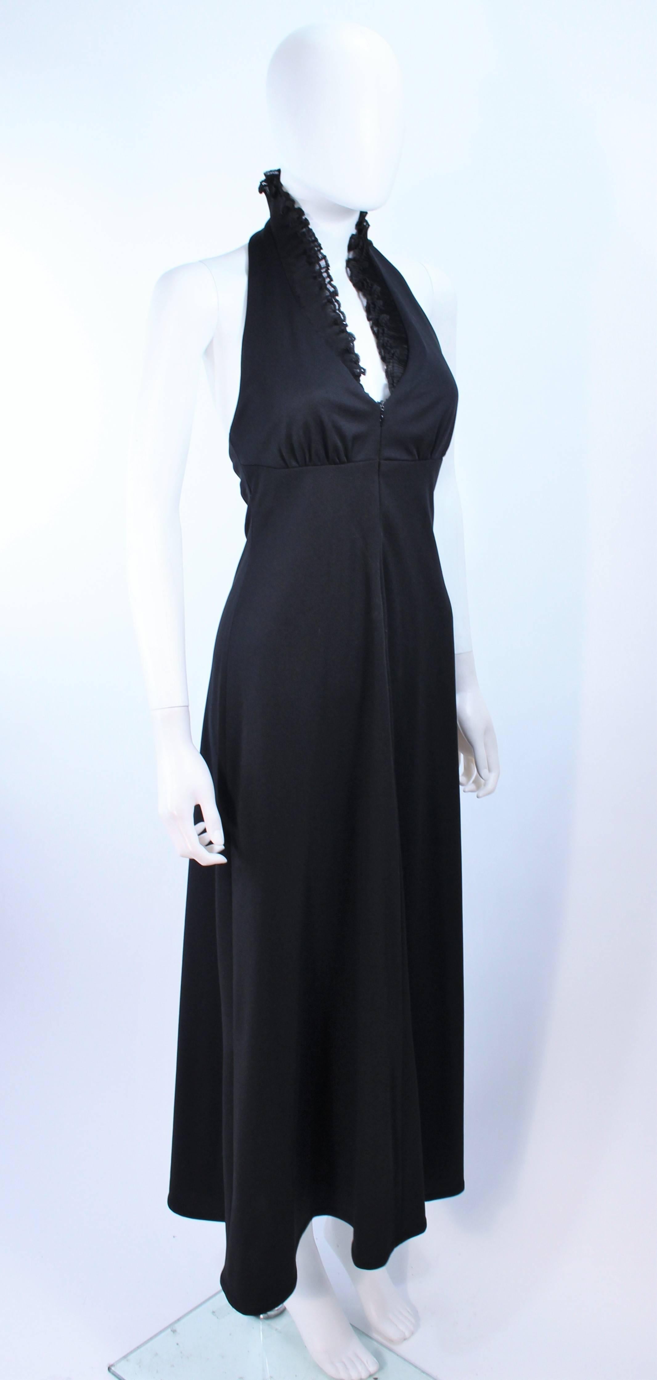 Women's Vintage 1970's Black Jersey Halter Dress with Ruffled Collar Size 6  For Sale