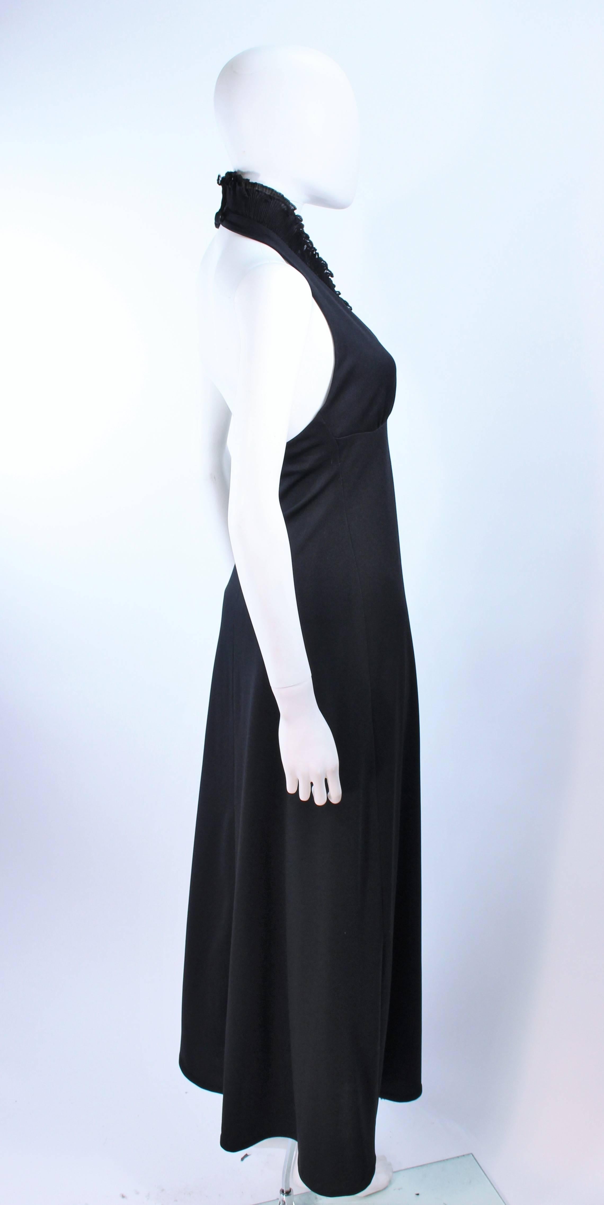Vintage 1970's Black Jersey Halter Dress with Ruffled Collar Size 6  For Sale 3