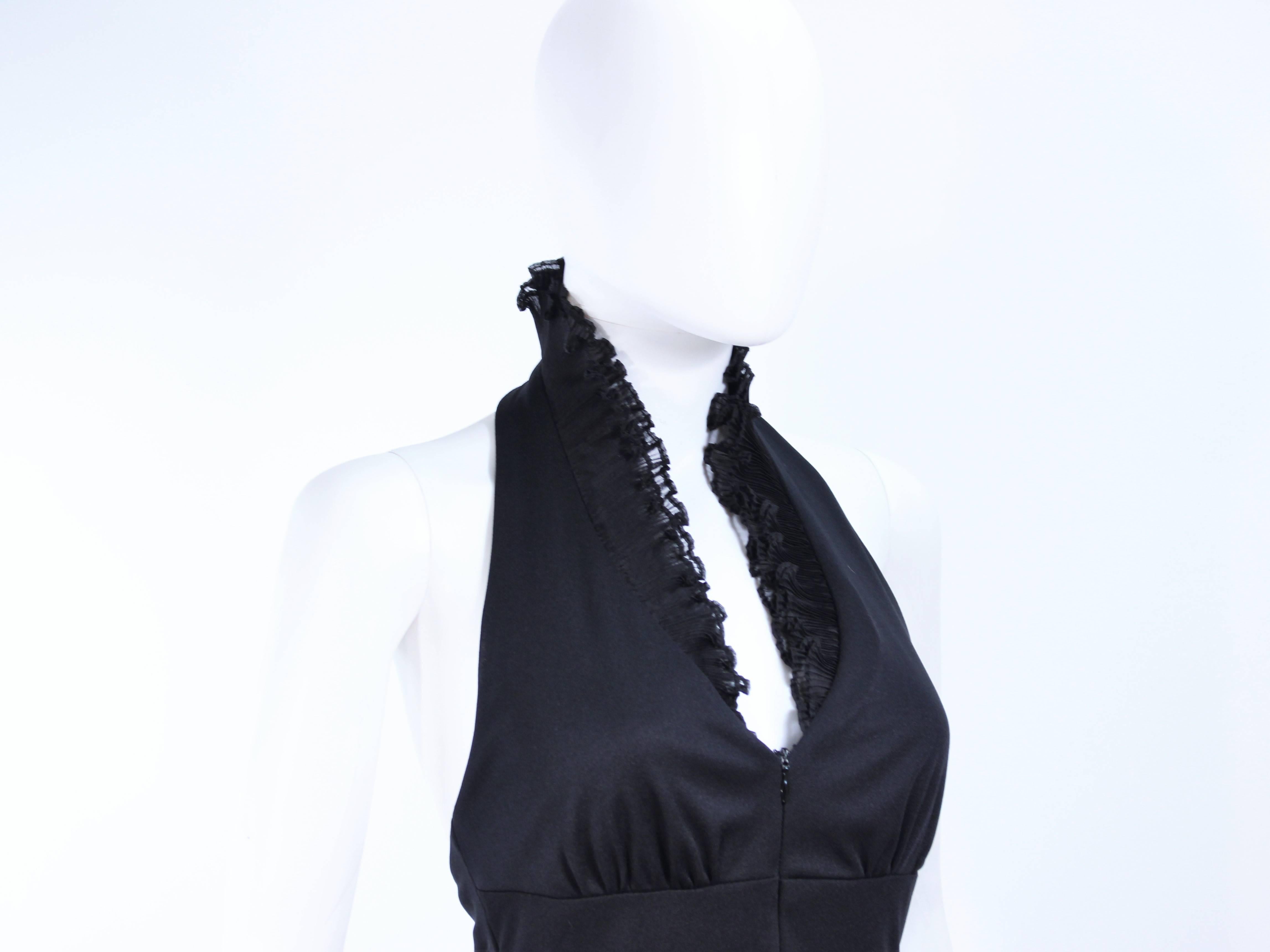Vintage 1970's Black Jersey Halter Dress with Ruffled Collar Size 6  For Sale 2