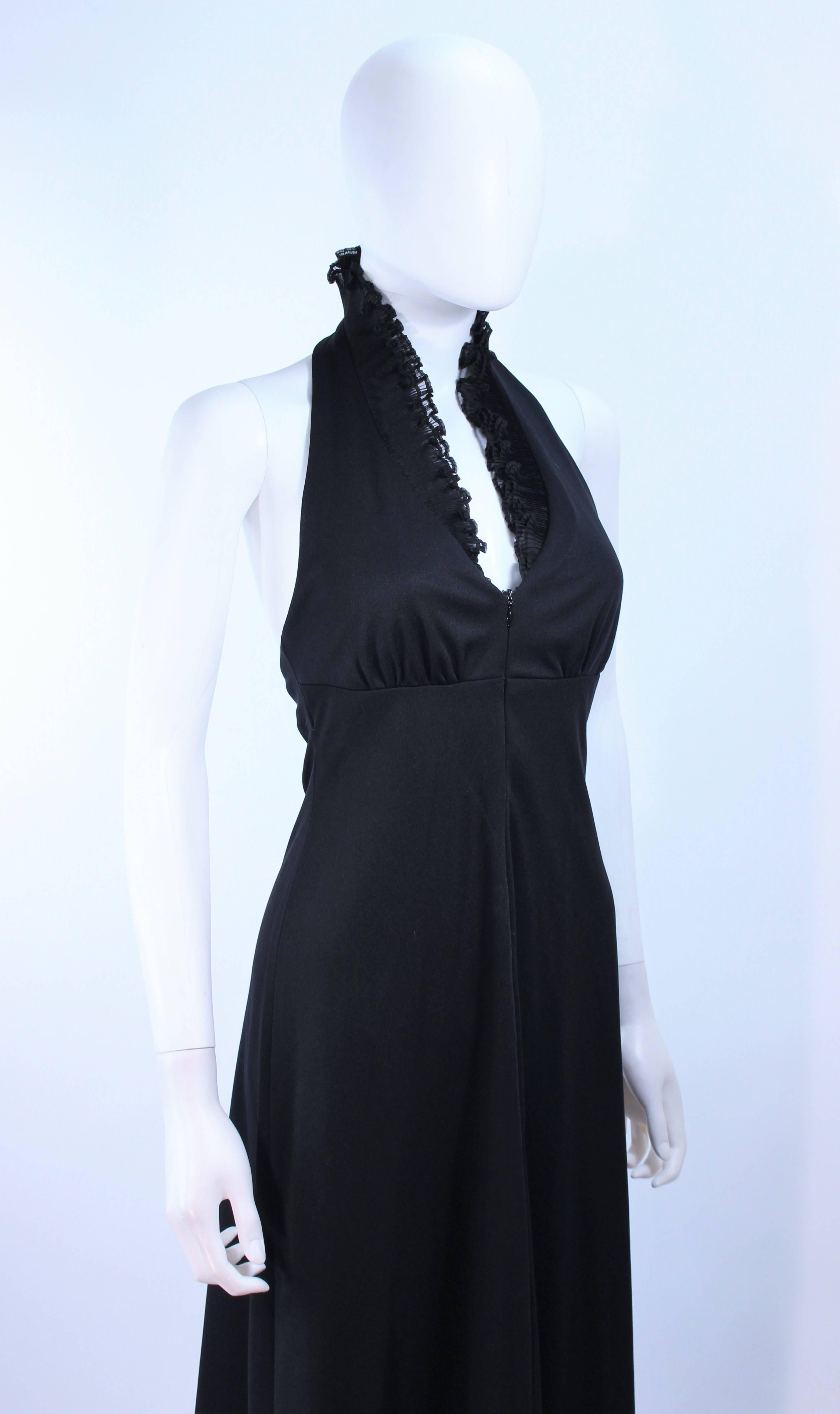 Vintage 1970's Black Jersey Halter Dress with Ruffled Collar Size 6  For Sale 1