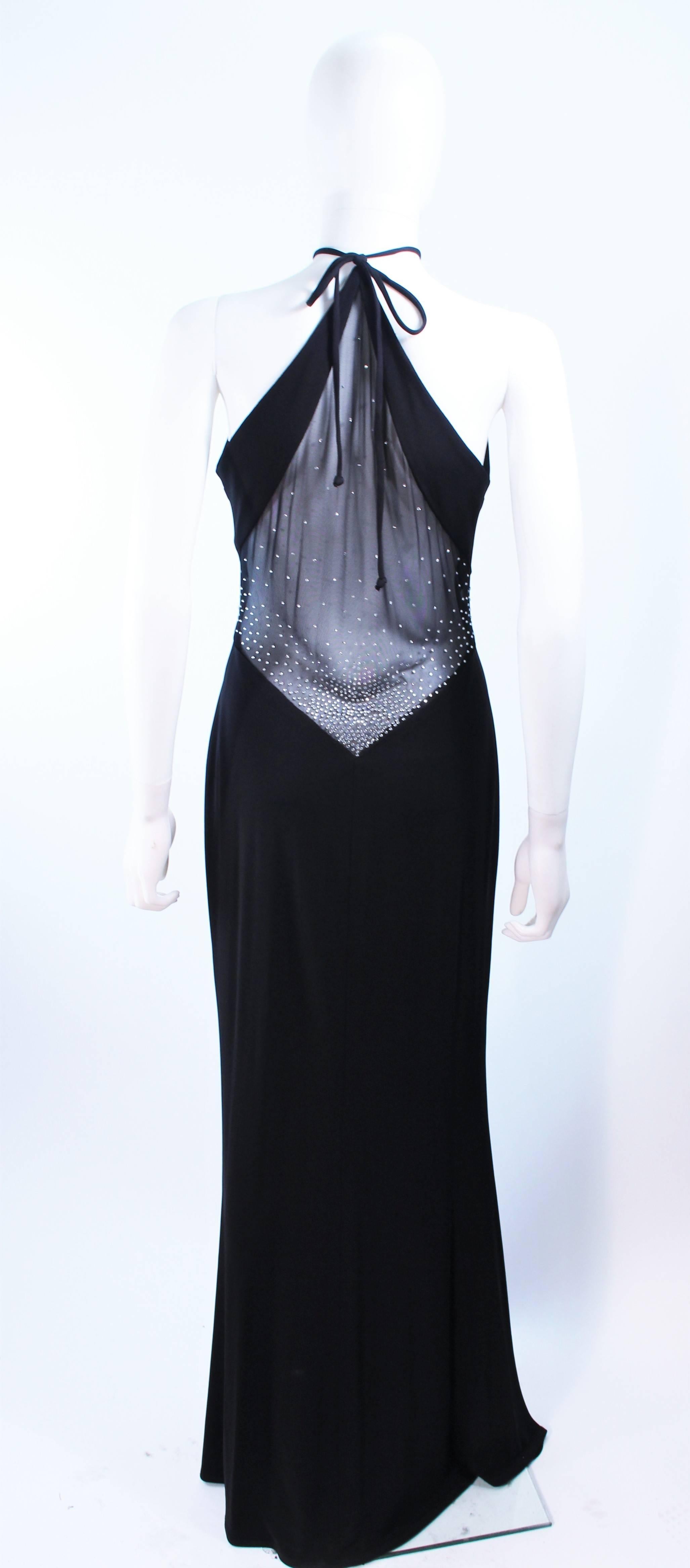 Women's NICOLE BARTI Black Stretch Jersey Evening Gown Mesh Cutout Rhinestones Size L For Sale