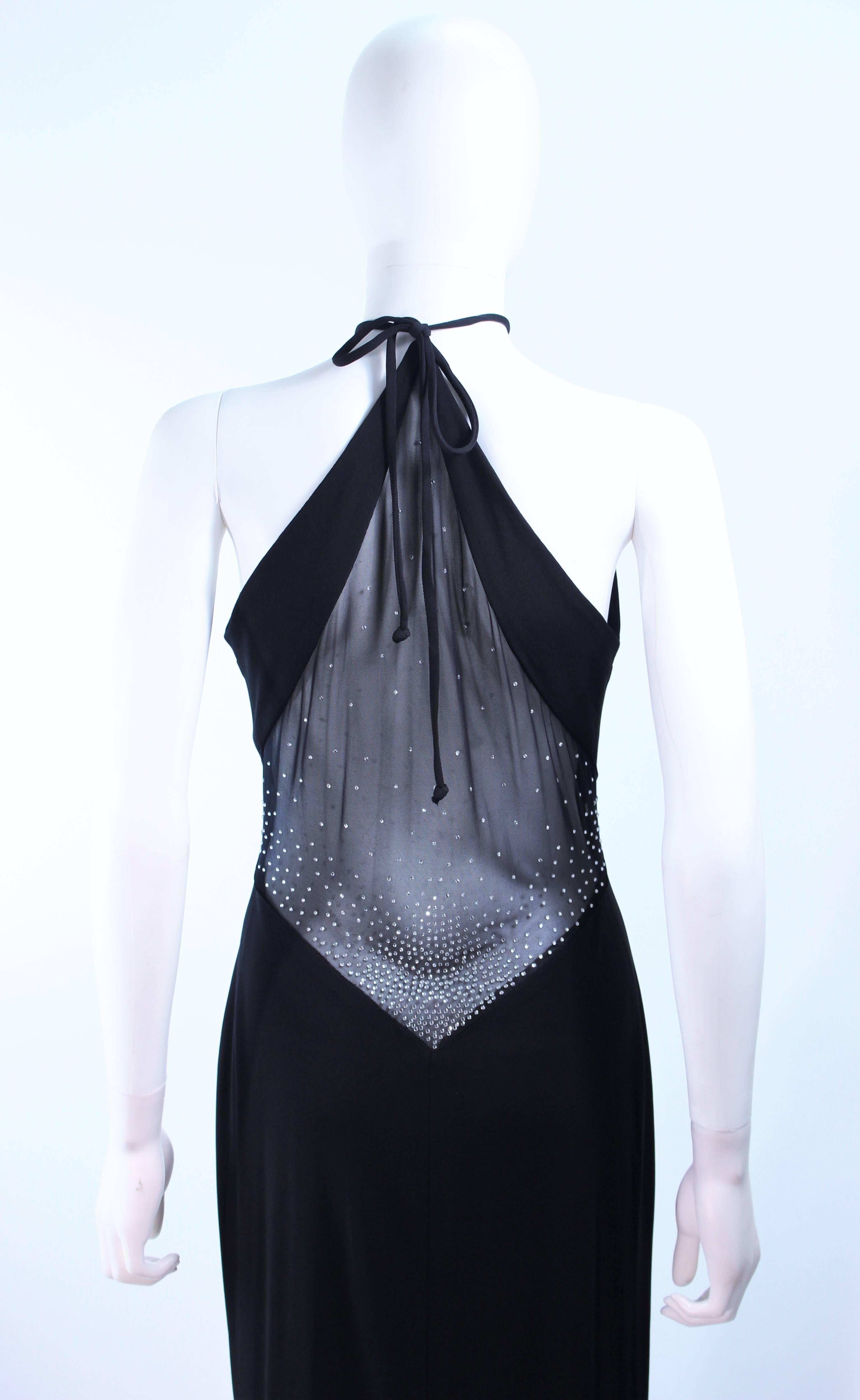 NICOLE BARTI Black Stretch Jersey Evening Gown Mesh Cutout Rhinestones Size L For Sale 1