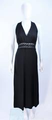 ALGO 1970's Maxi Bata de Encaje Negro Halter Talla 4
