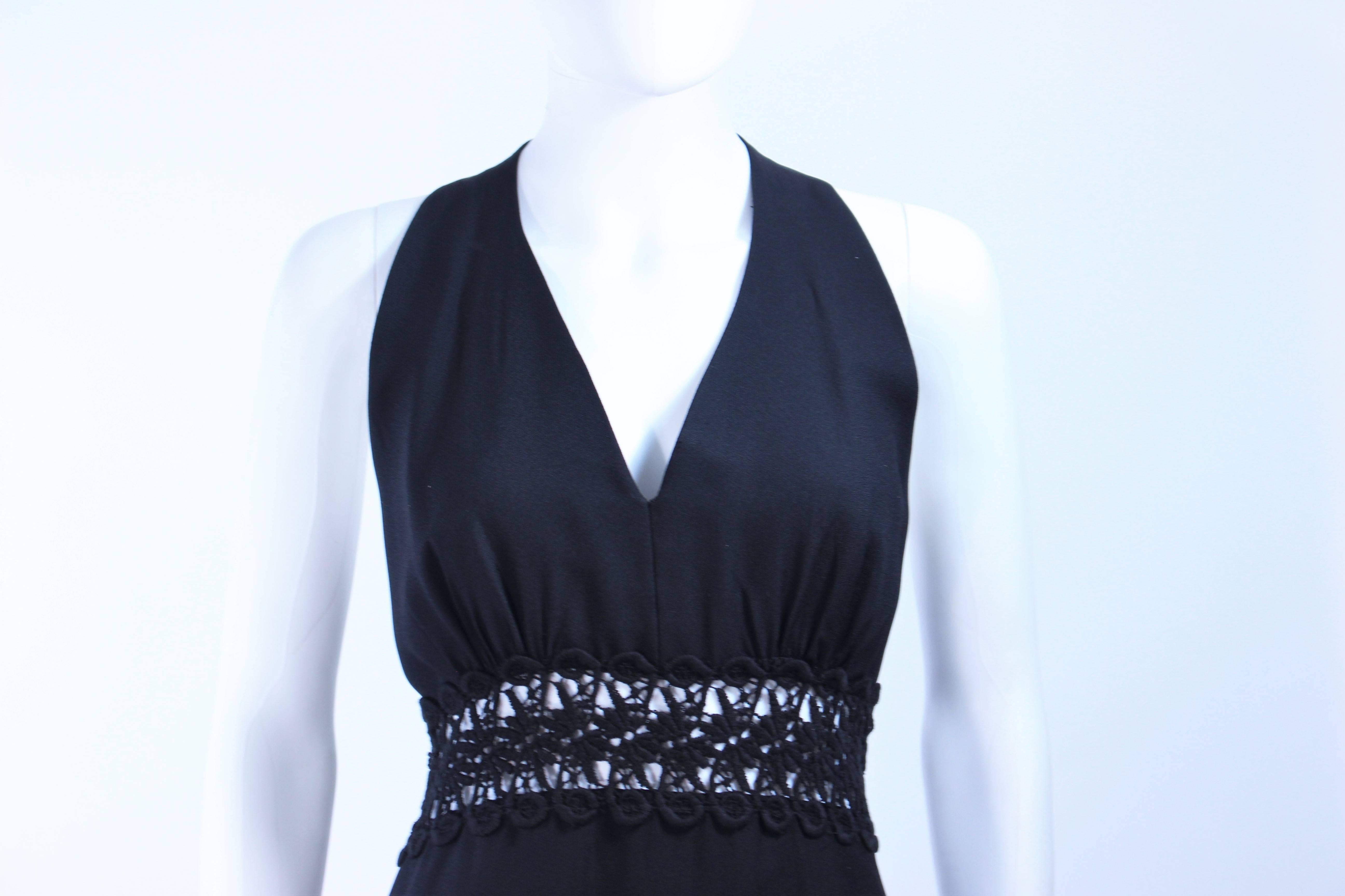 ALGO 1970's Black Lace Halter Maxi Gown Size 4 In Excellent Condition For Sale In Los Angeles, CA