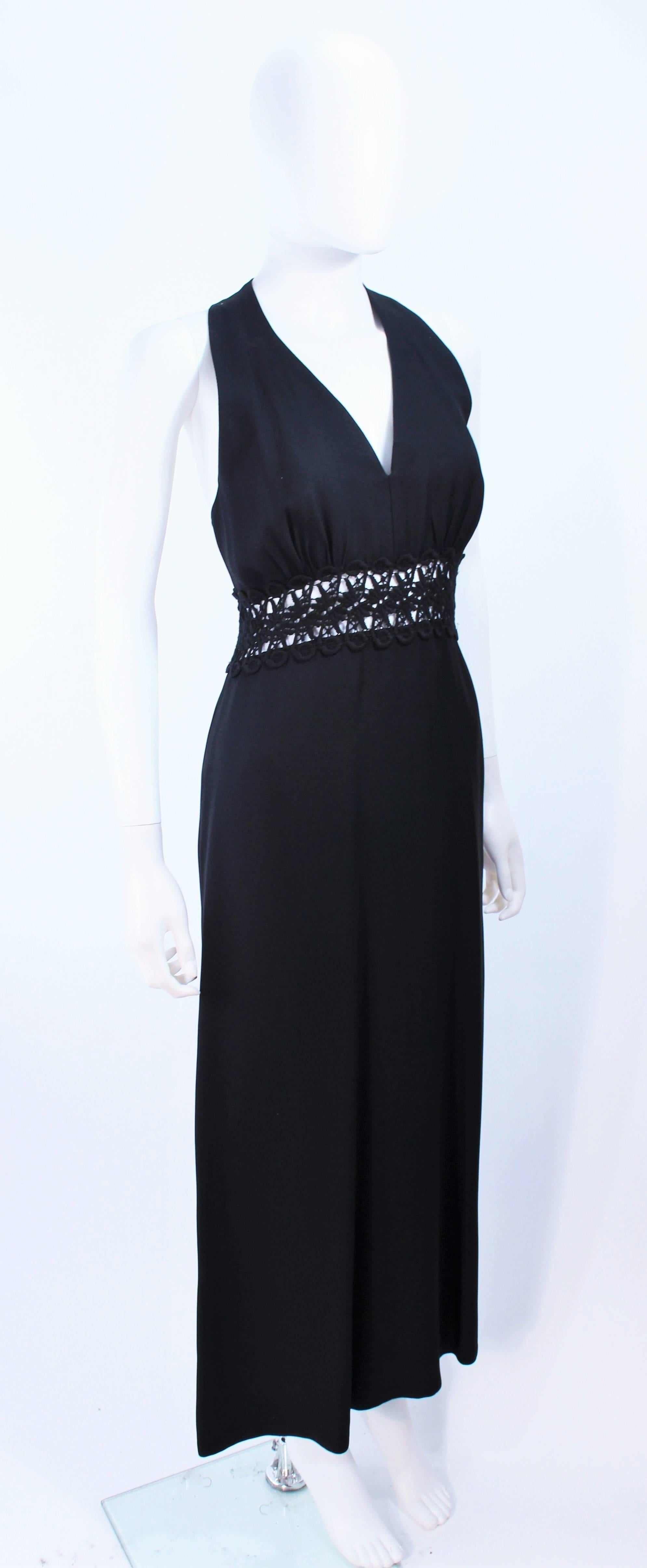 Women's ALGO 1970's Black Lace Halter Maxi Gown Size 4 For Sale
