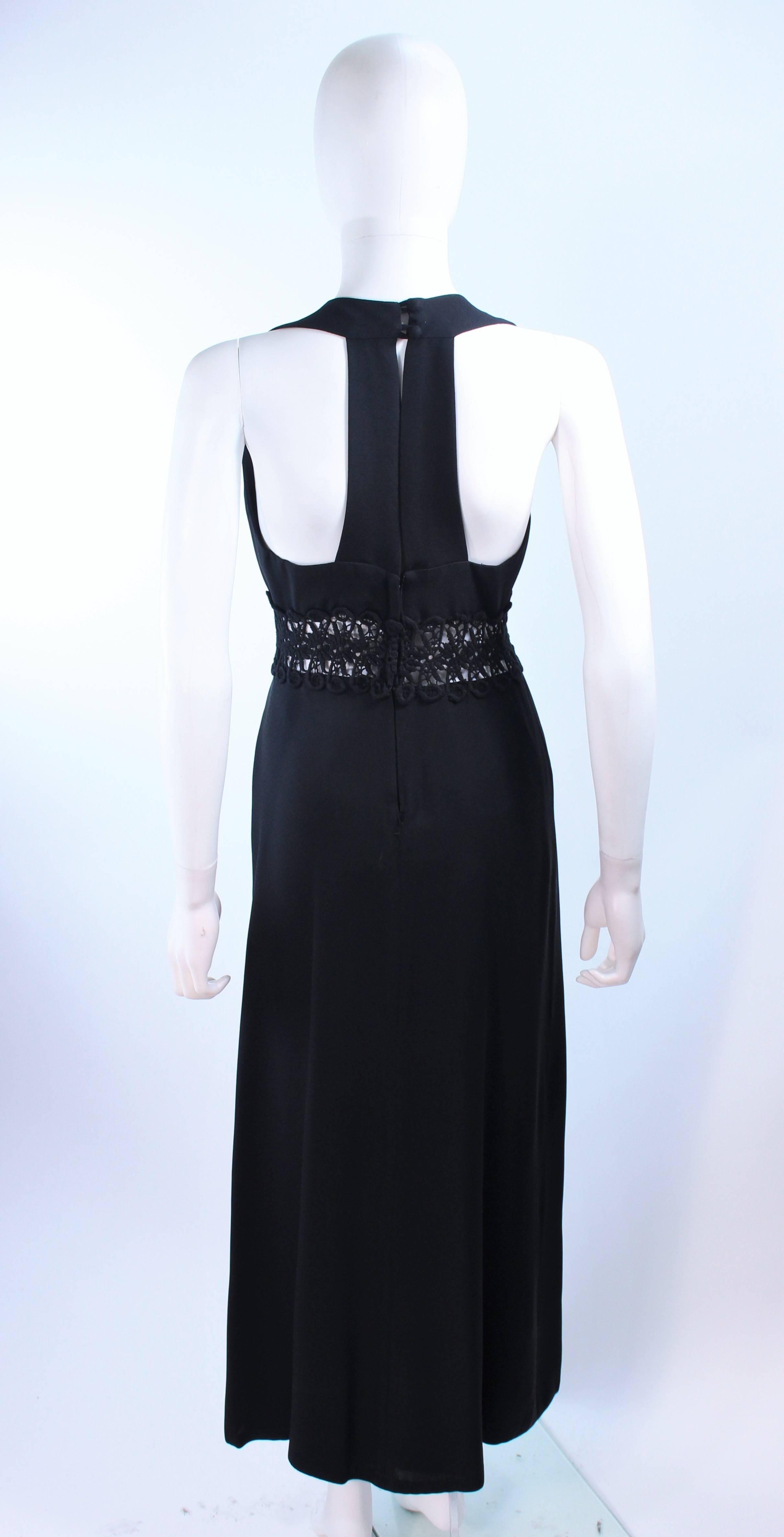 ALGO 1970's Black Lace Halter Maxi Gown Size 4 For Sale 3