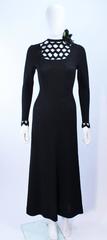 ADOLFO 1970's Black Knit Maxi Gown with Cut Out Detail Size 8 10