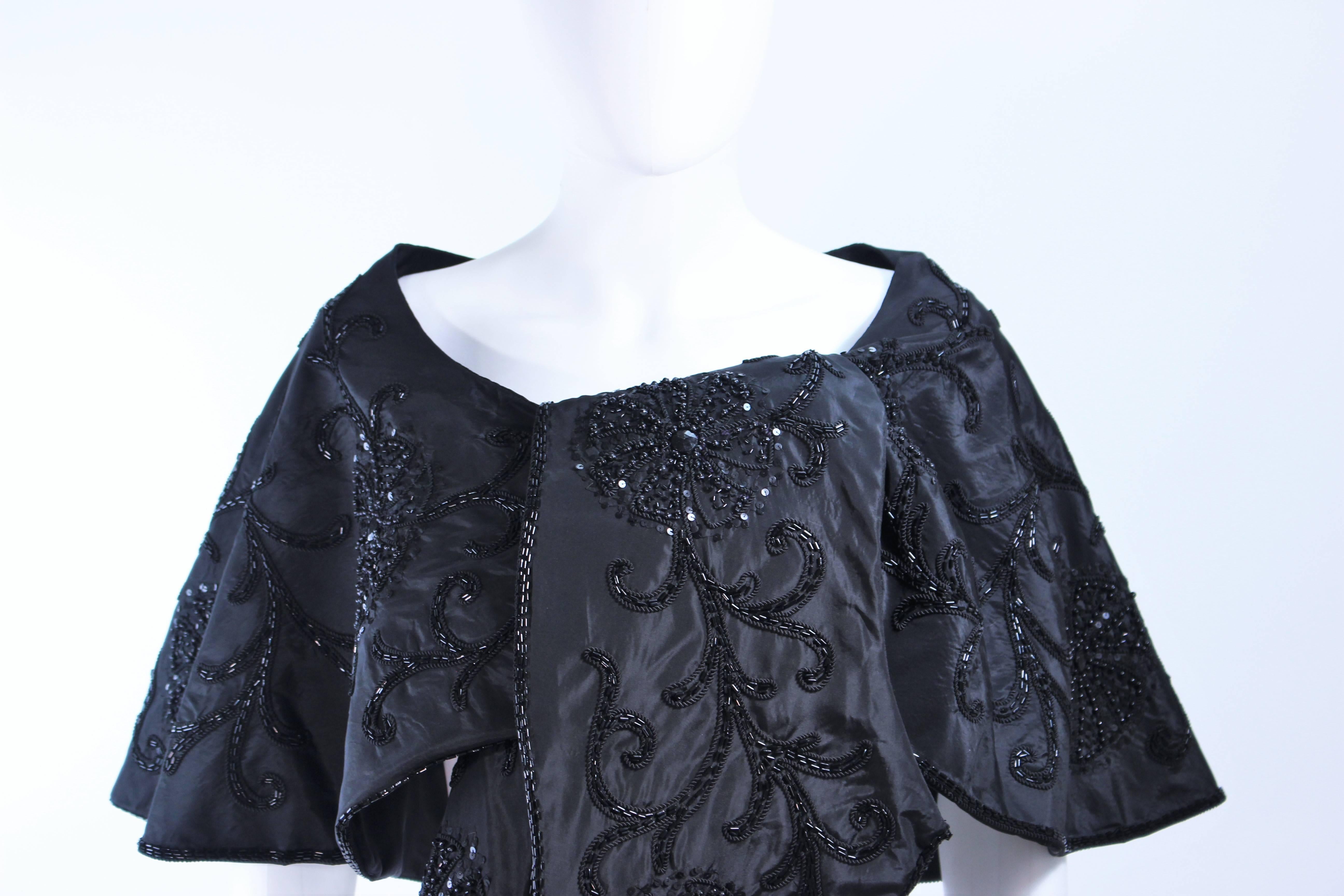 VINTAGE 1950'S CUSTOM Black Hand Beaded Shawl Wrap In Excellent Condition In Los Angeles, CA