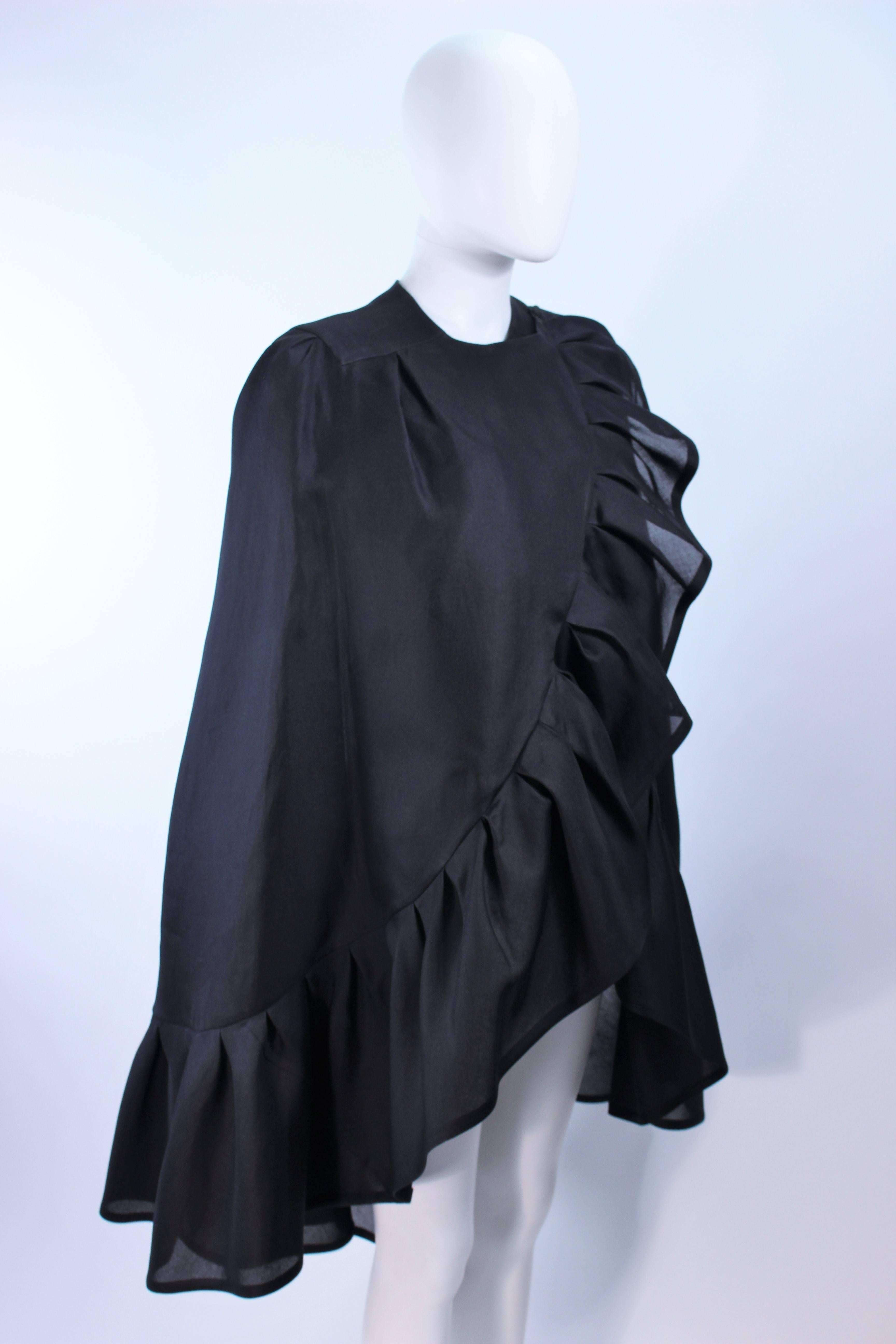 ANDRE LAUG ITALY Black Silk Ruffle Evening Cape For Sale 1