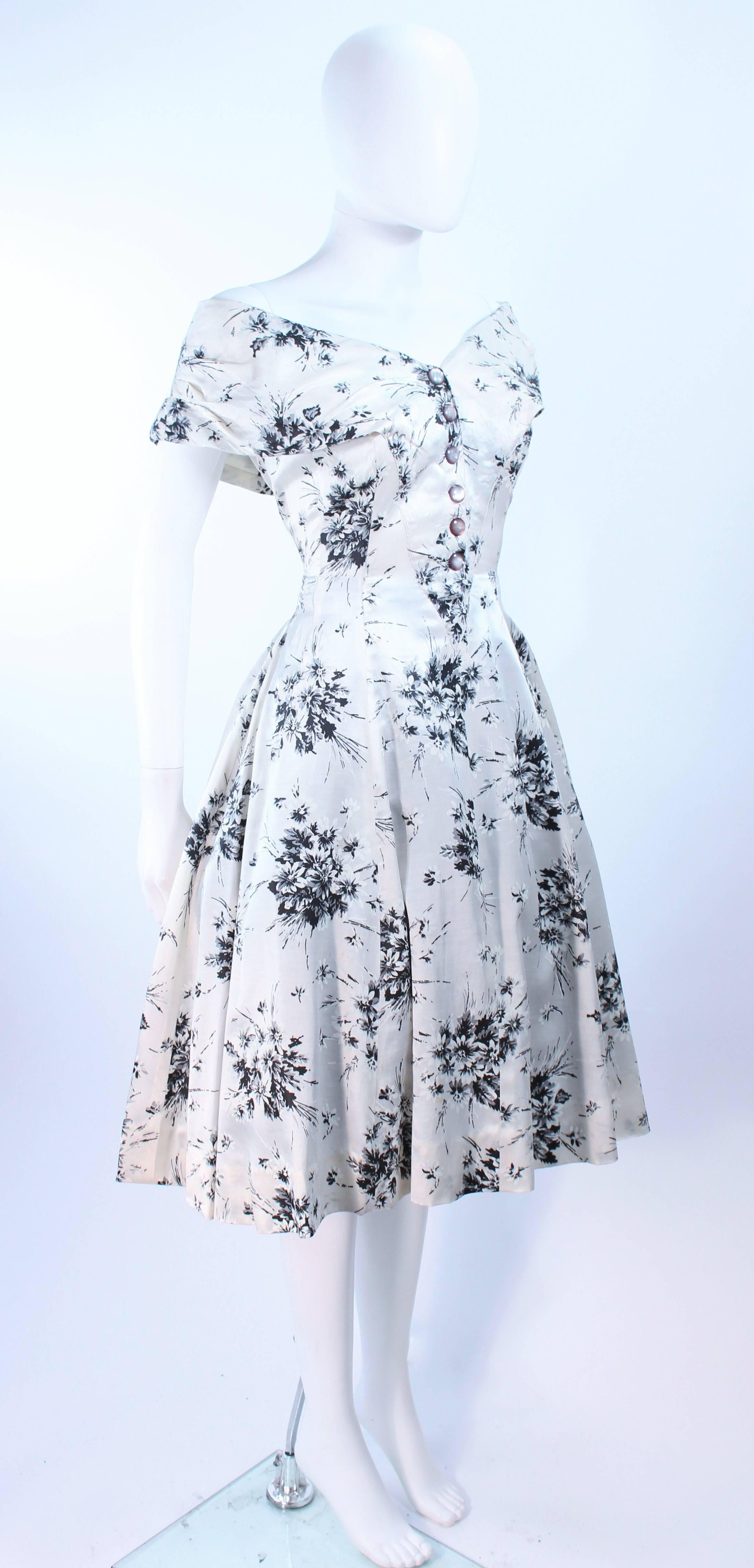 Vintage 1950's Custom Black and White Watercolor Silk Cocktail Dress Size 4 In Excellent Condition In Los Angeles, CA