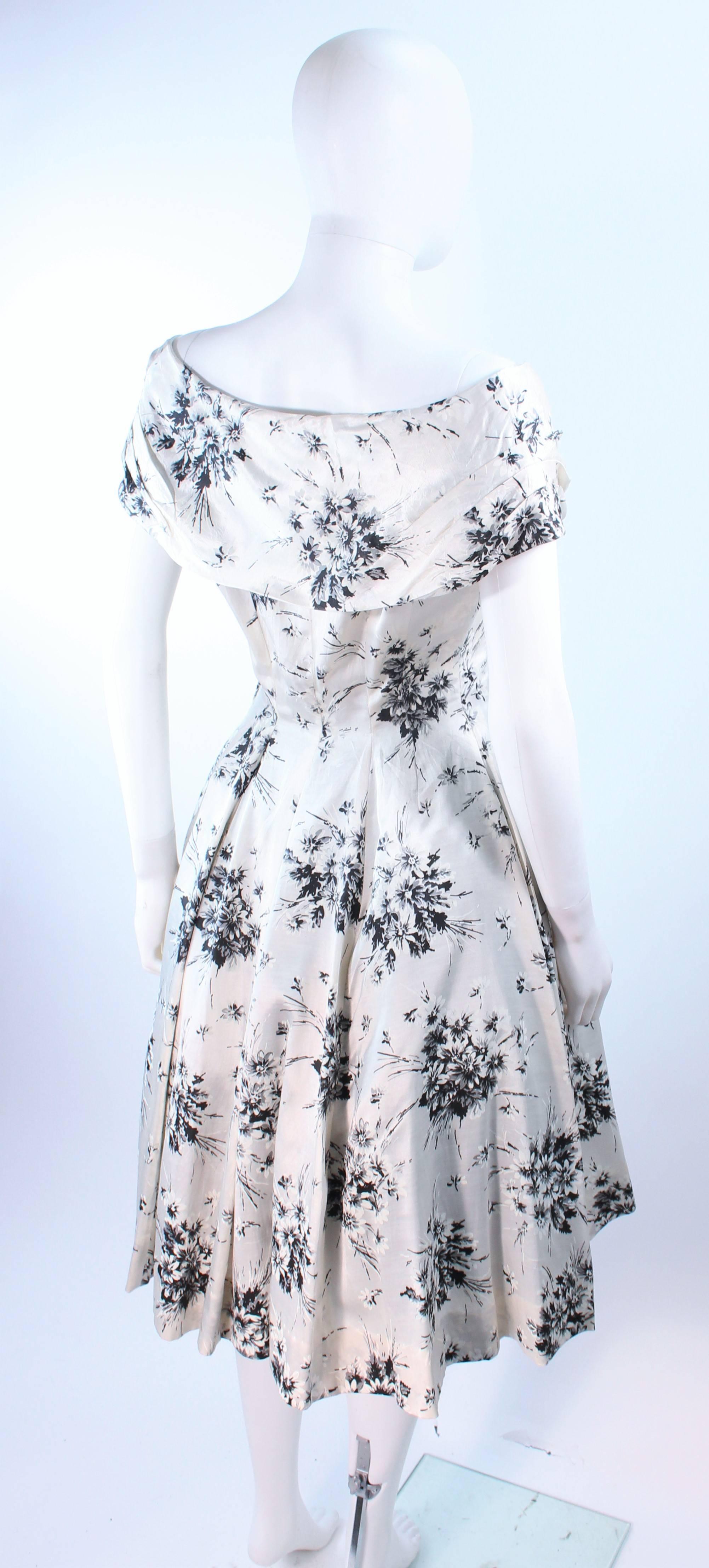 Vintage 1950's Custom Black and White Watercolor Silk Cocktail Dress Size 4 1
