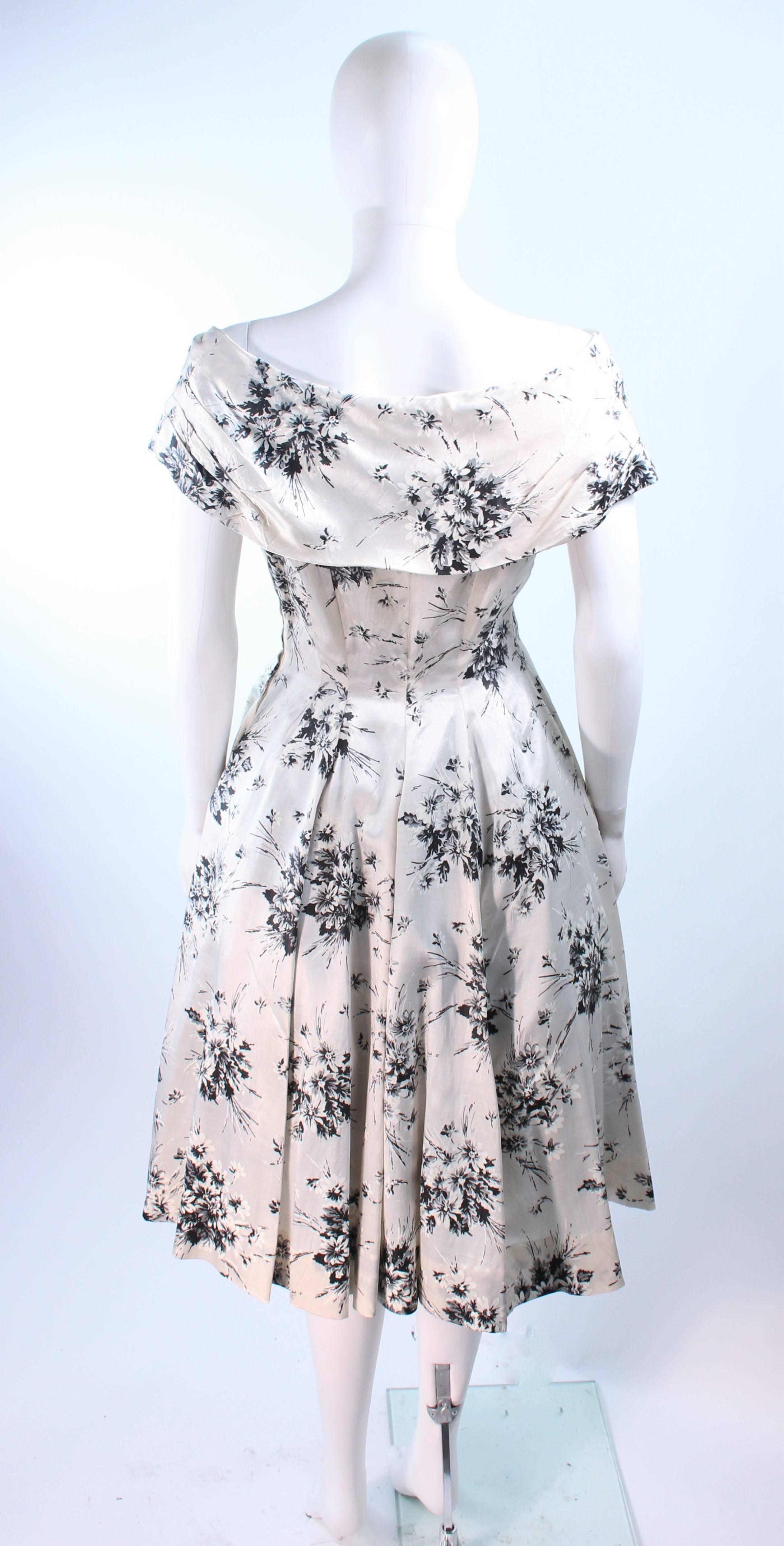 Vintage 1950's Custom Black and White Watercolor Silk Cocktail Dress Size 4 2