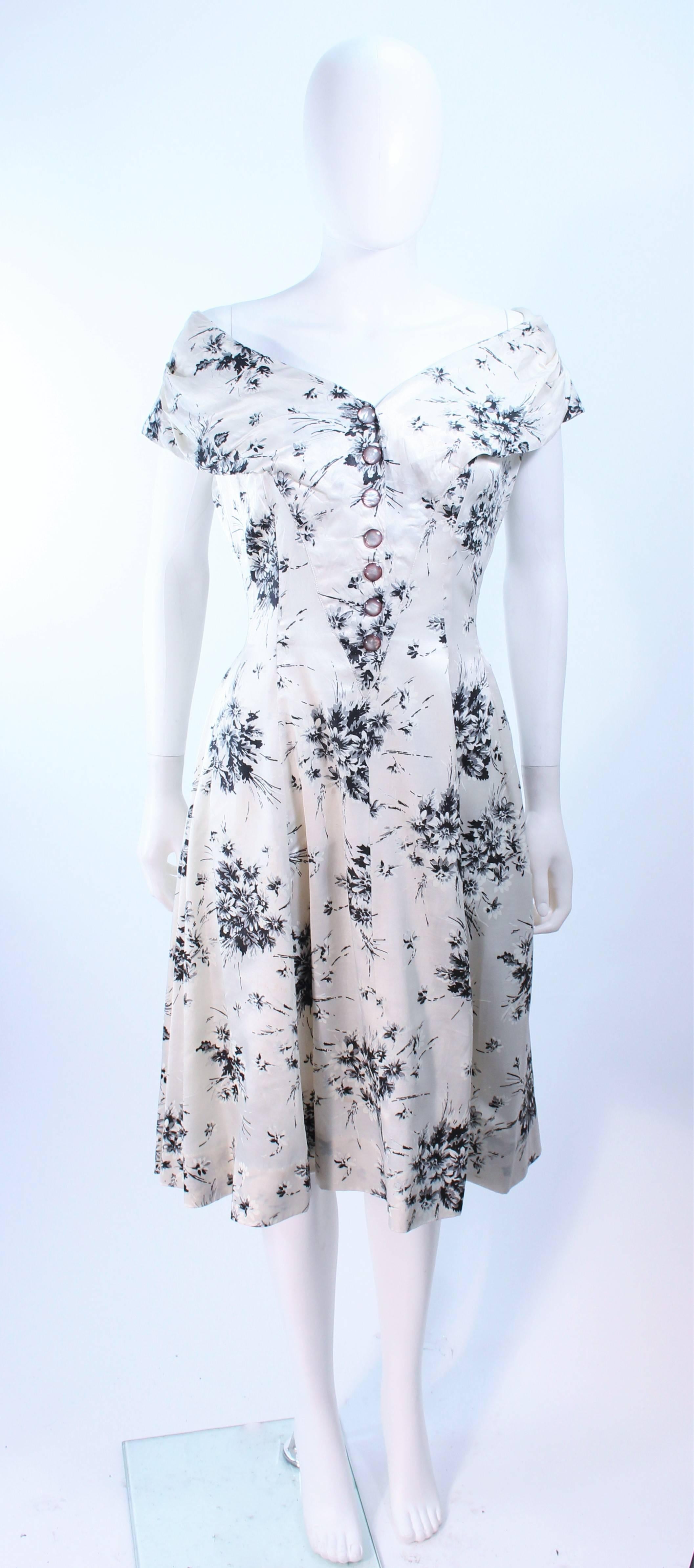 Vintage 1950's Custom Black and White Watercolor Silk Cocktail Dress Size 4 4