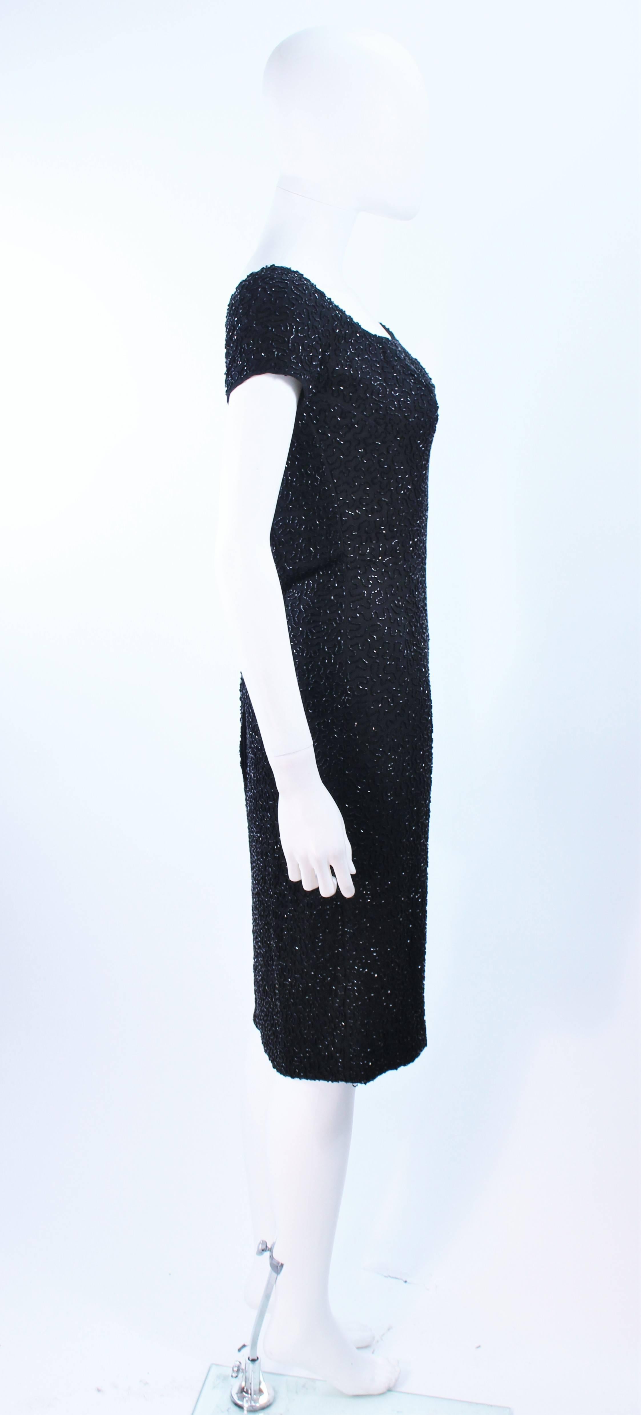 CEIL CHAPMAN 1960's Black Hand Beaded Silk Cocktail Dress with Drape Size 4  For Sale 4