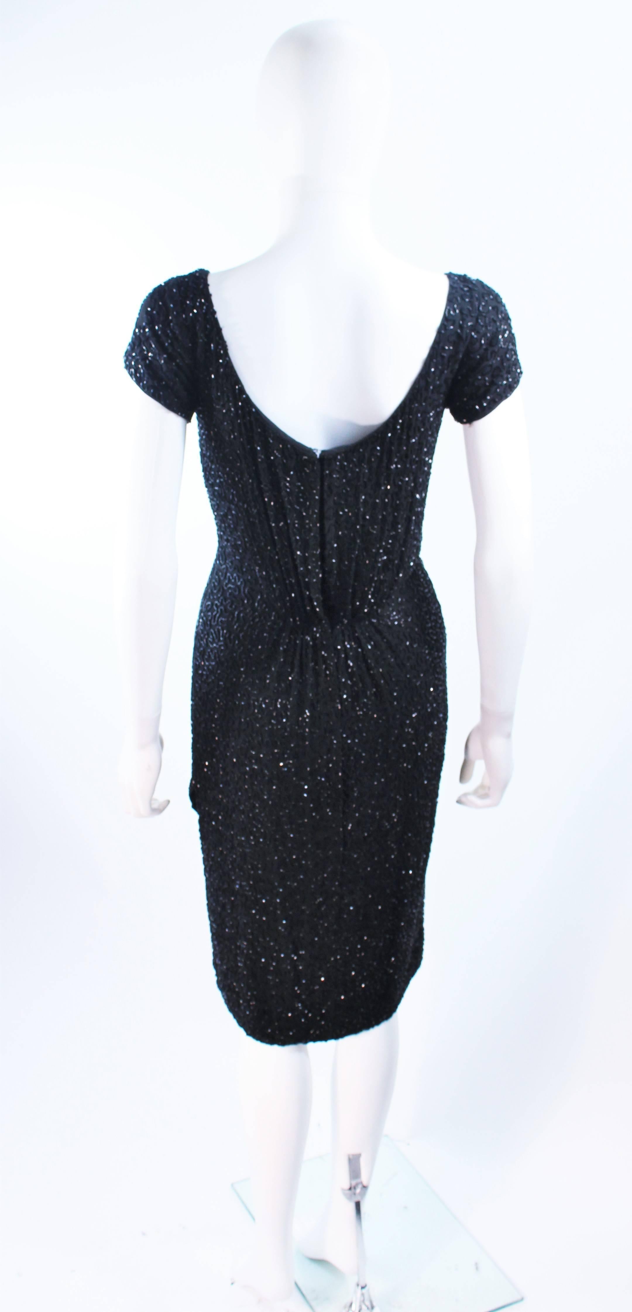 CEIL CHAPMAN 1960's Black Hand Beaded Silk Cocktail Dress with Drape Size 4  For Sale 5