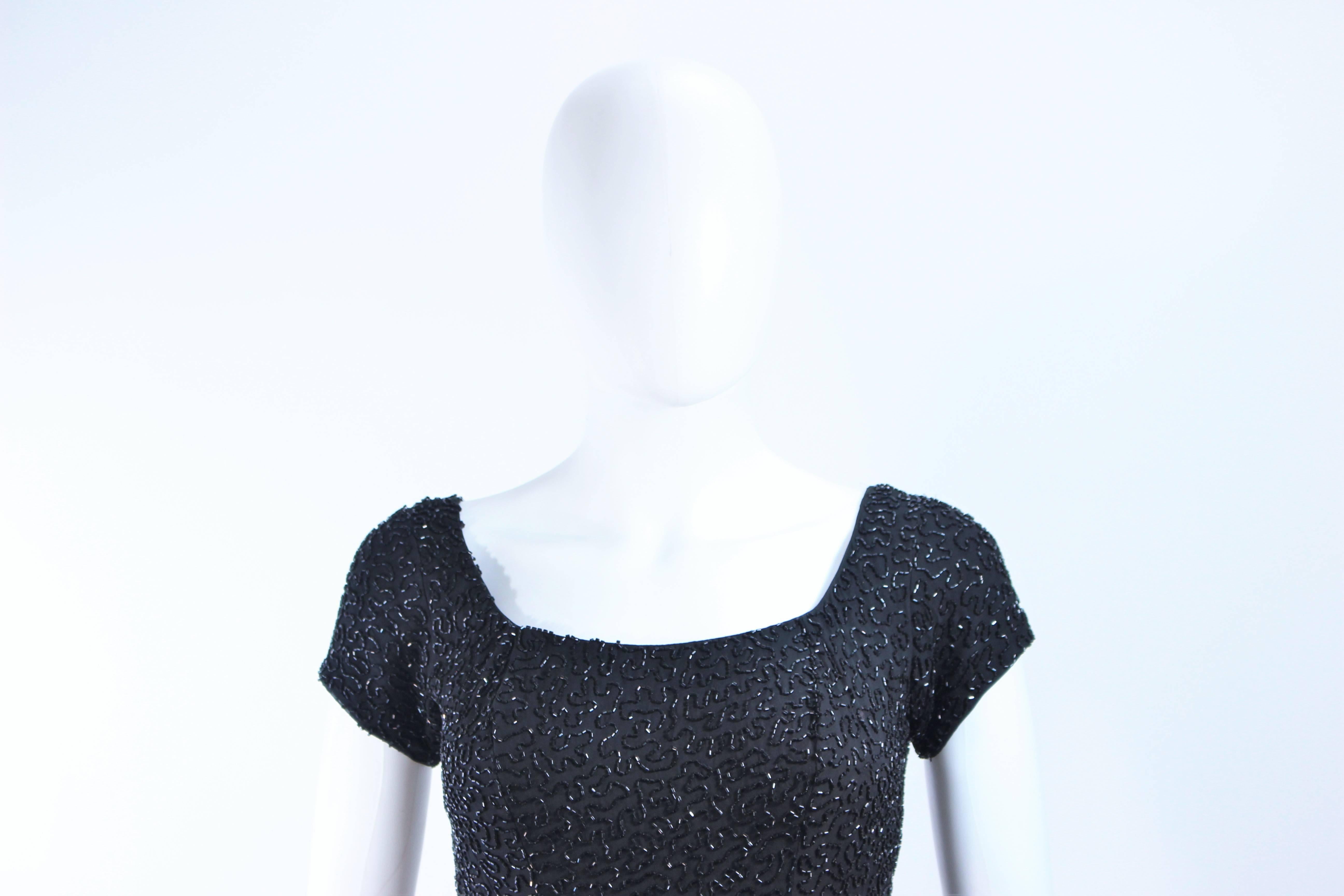 Women's CEIL CHAPMAN 1960's Black Hand Beaded Silk Cocktail Dress with Drape Size 4  For Sale