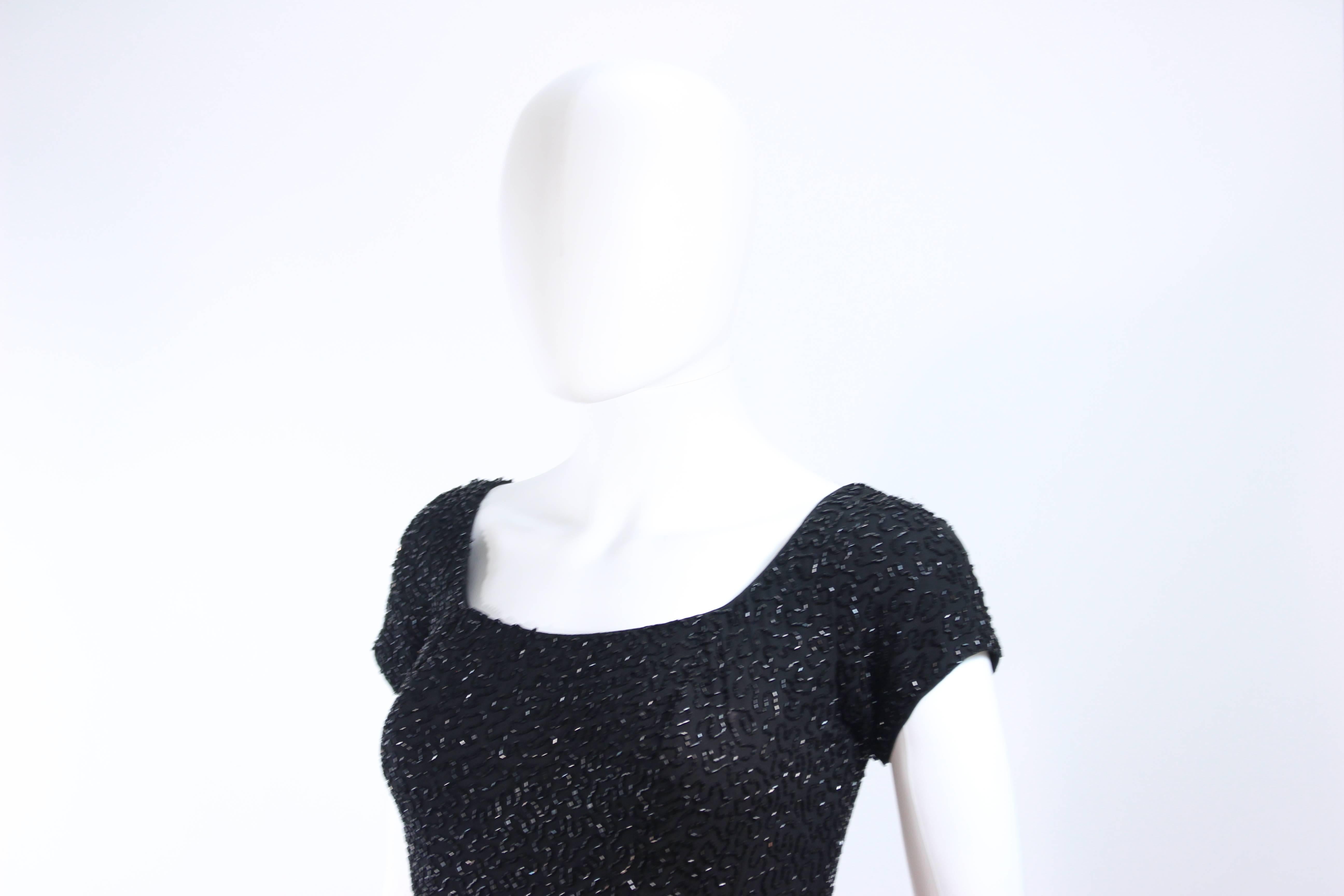 CEIL CHAPMAN 1960's Black Hand Beaded Silk Cocktail Dress with Drape Size 4  For Sale 3