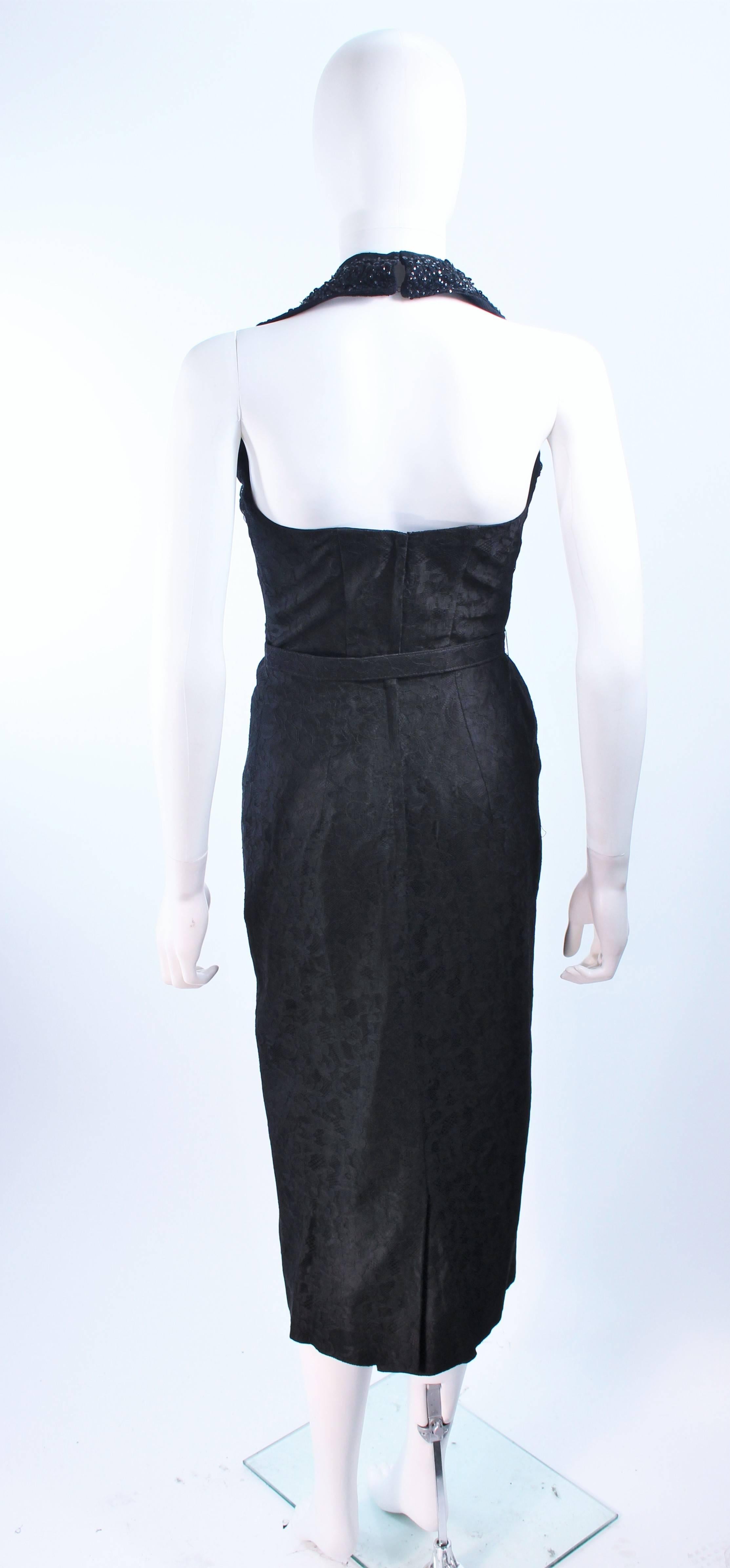 MIGUEL by Kenneth Johnson 1950's  Black Lace Cocktail Dress Sequin Collar Size 0 For Sale 4