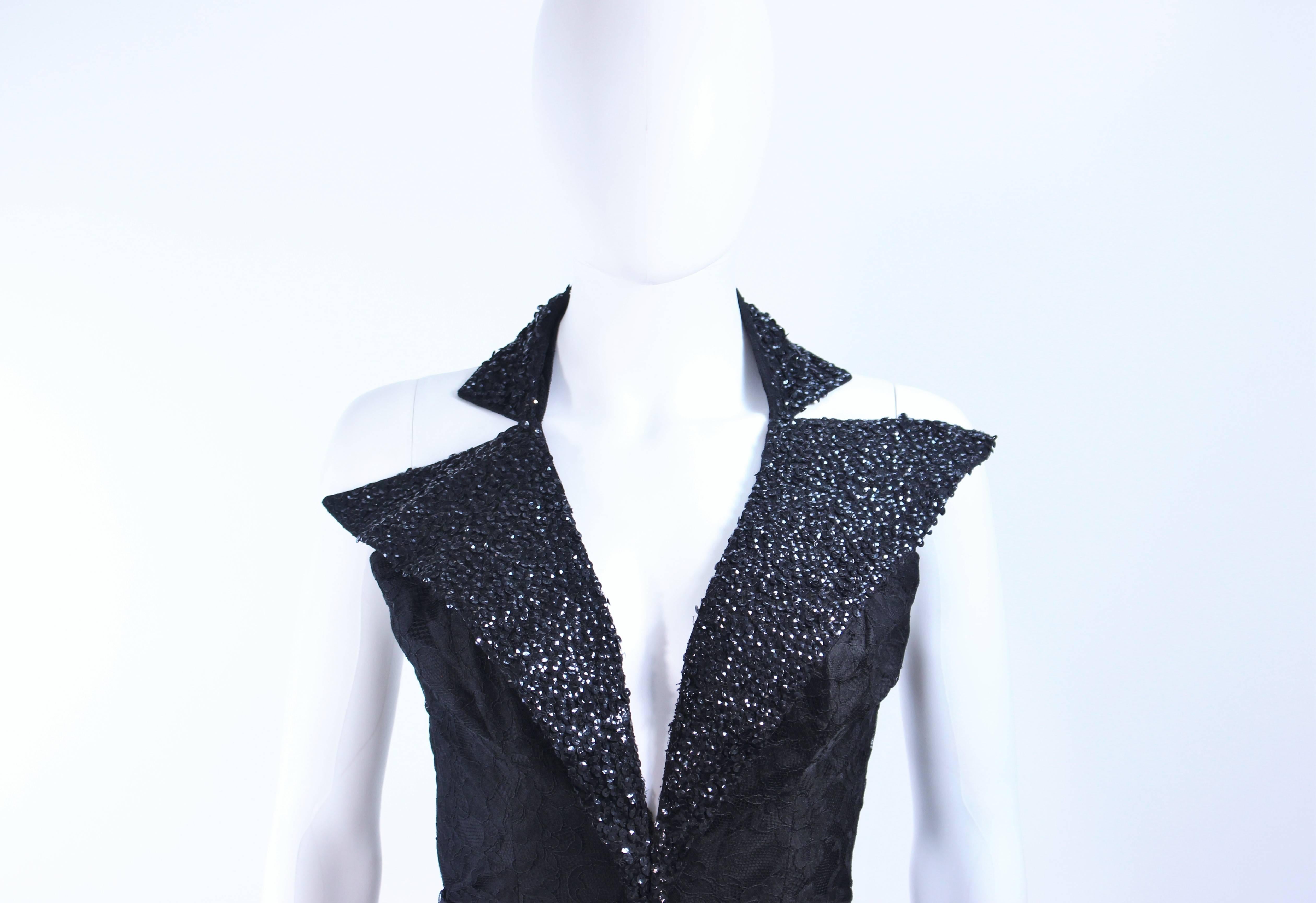 Women's MIGUEL by Kenneth Johnson 1950's  Black Lace Cocktail Dress Sequin Collar Size 0 For Sale