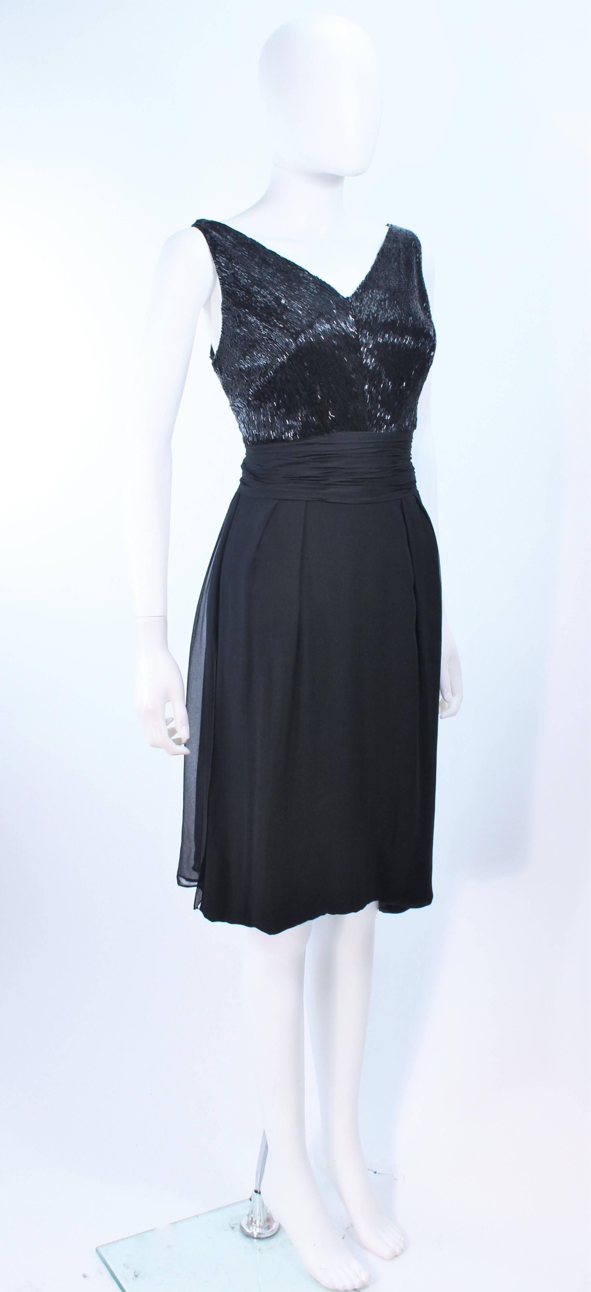 Vintage 1960's Black Beaded Silk Chiffon Cocktail Dress Size 6 For Sale 1
