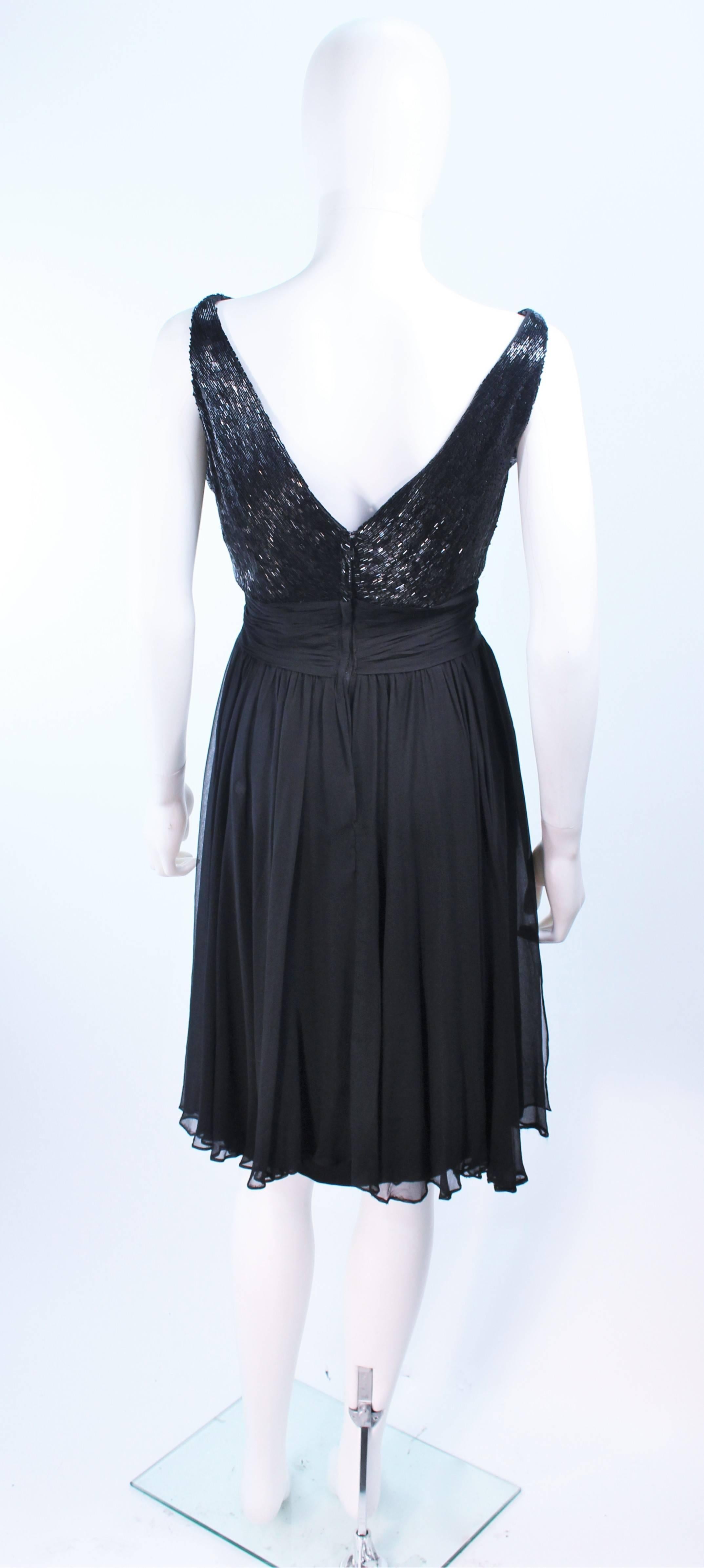 Vintage 1960's Black Beaded Silk Chiffon Cocktail Dress Size 6 For Sale 4