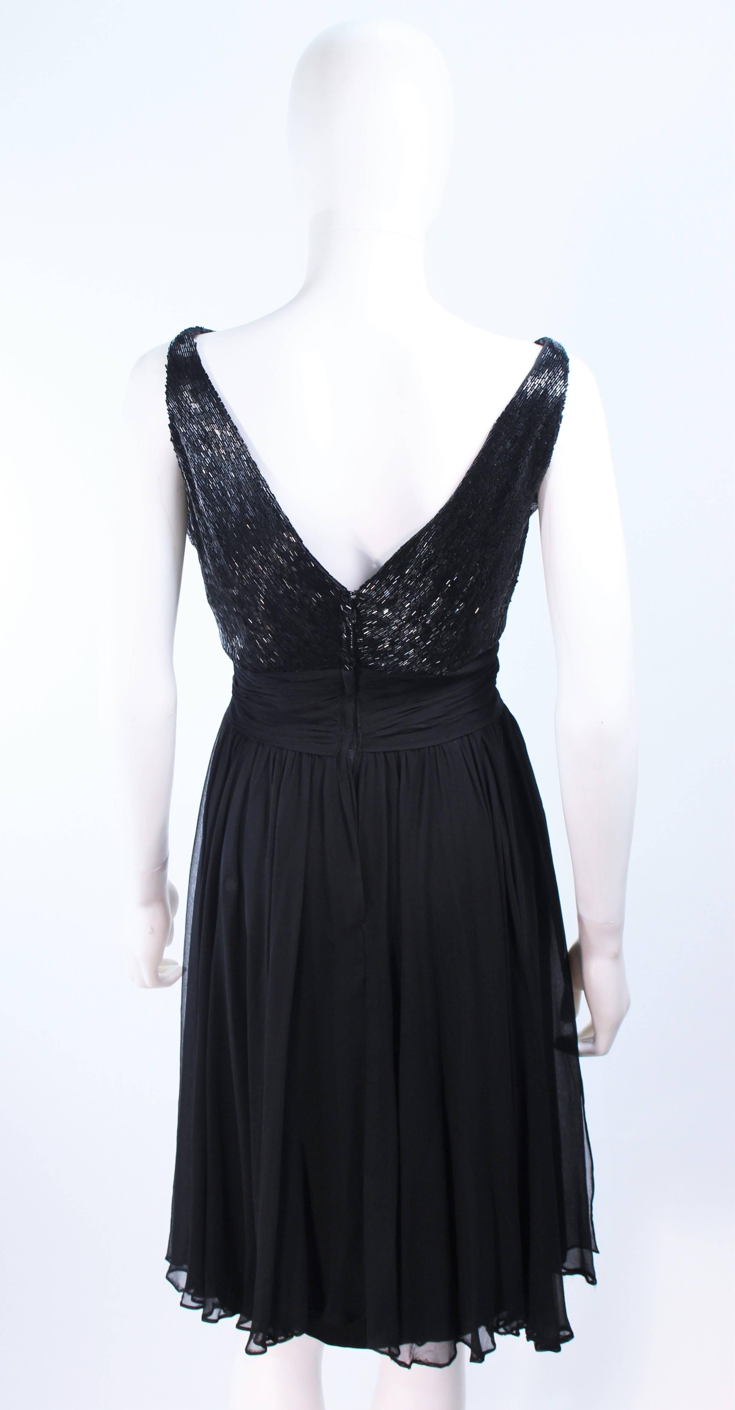 Vintage 1960's Black Beaded Silk Chiffon Cocktail Dress Size 6 For Sale 5