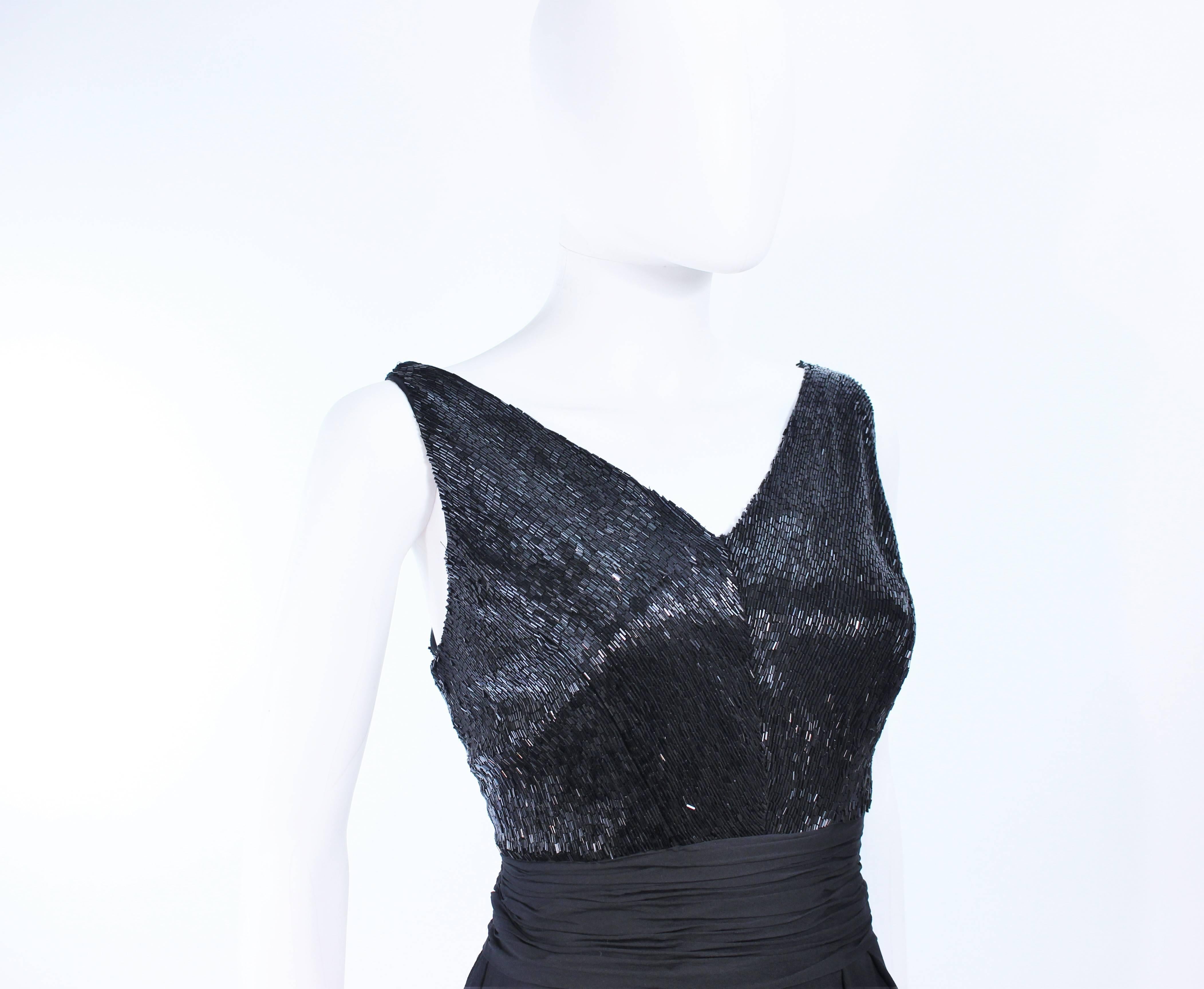 Vintage 1960's Black Beaded Silk Chiffon Cocktail Dress Size 6 For Sale 3
