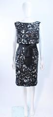 Vintage 1960's Black and Silver Hand Embellished Floral Cocktail Dress Size 2