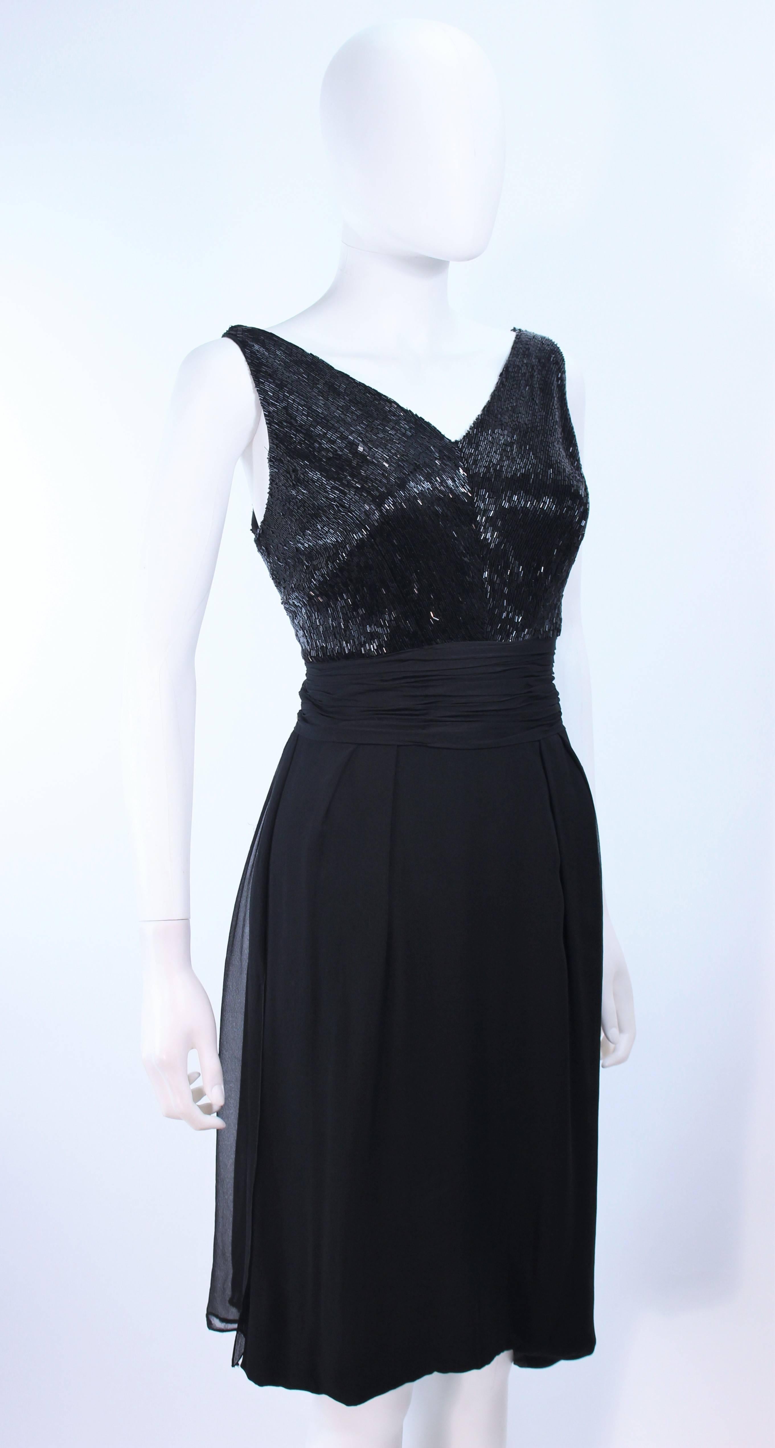 Vintage 1960's Black Beaded Silk Chiffon Cocktail Dress Size 6 For Sale 2