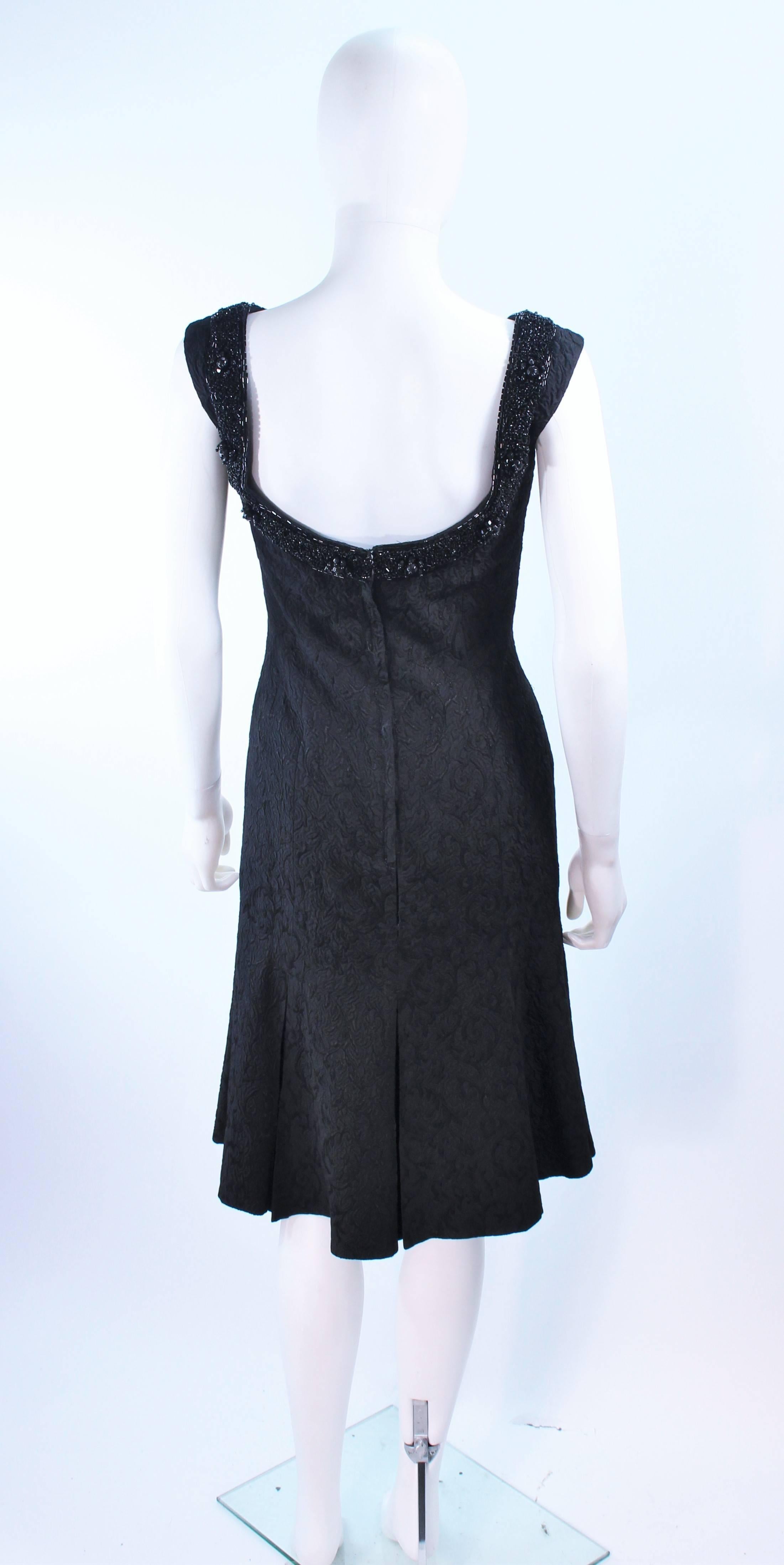 Vintage 1960's Black Brocade Cocktail Dress with Beaded Neckline Size 2 For Sale 4