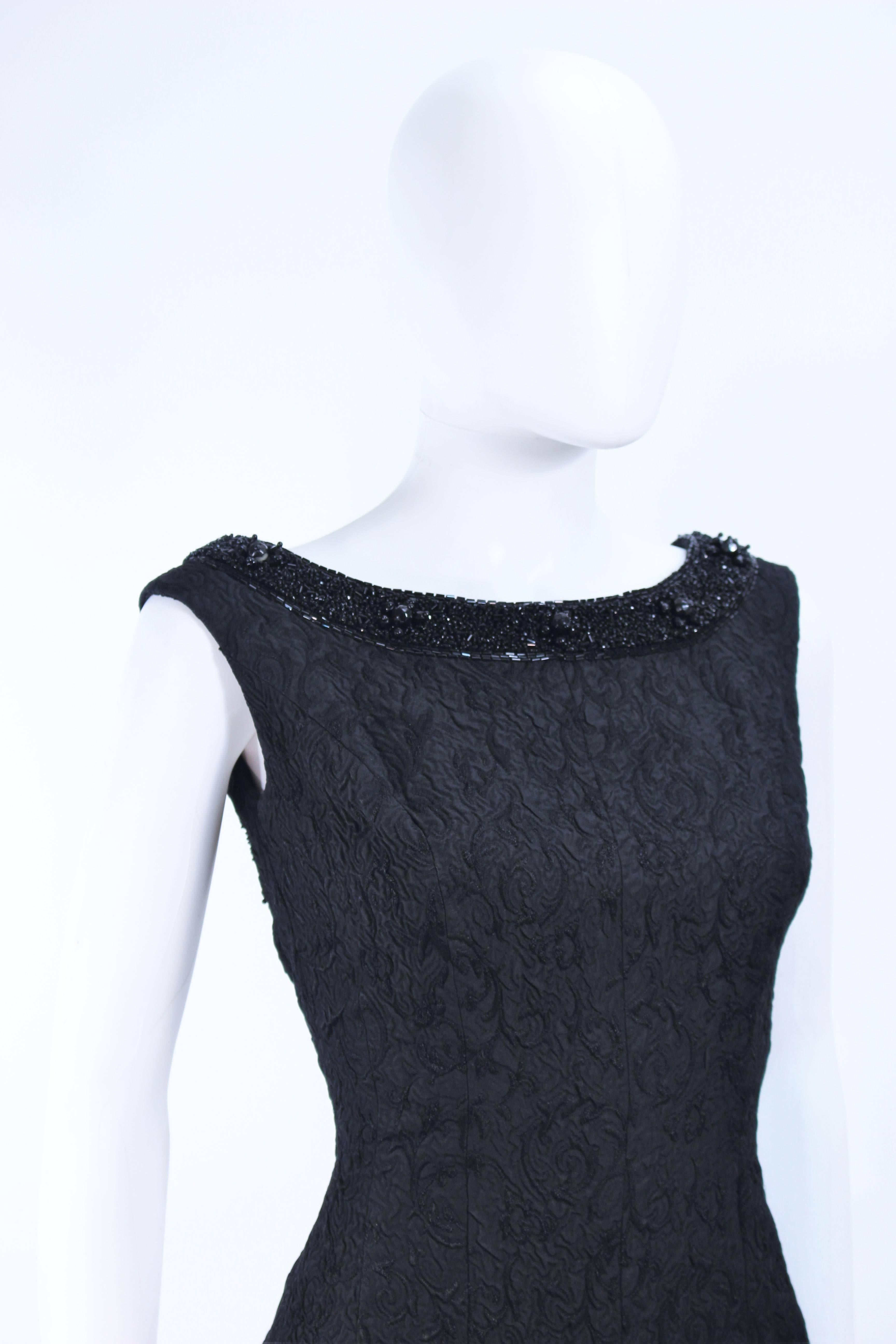 Vintage 1960's Black Brocade Cocktail Dress with Beaded Neckline Size 2 For Sale 1