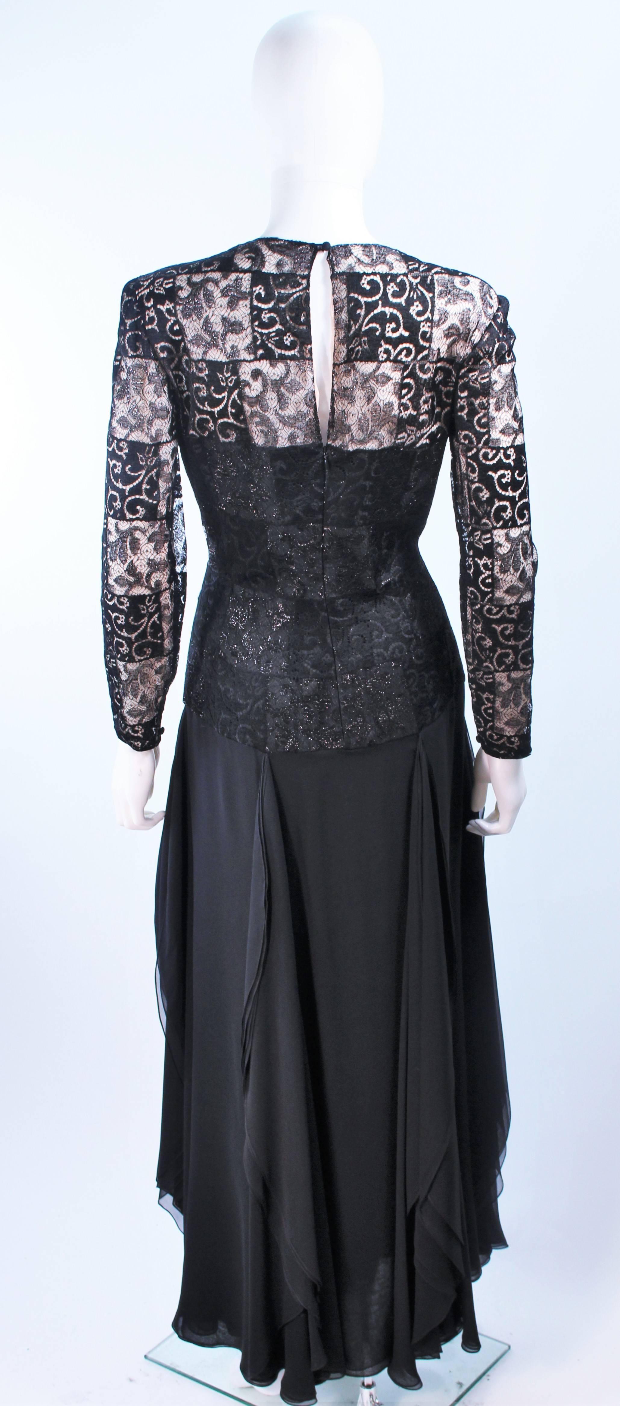 CAROLINA HERRERA Black Metallic Lace and Chiffon Gown Size 12 For Sale 3