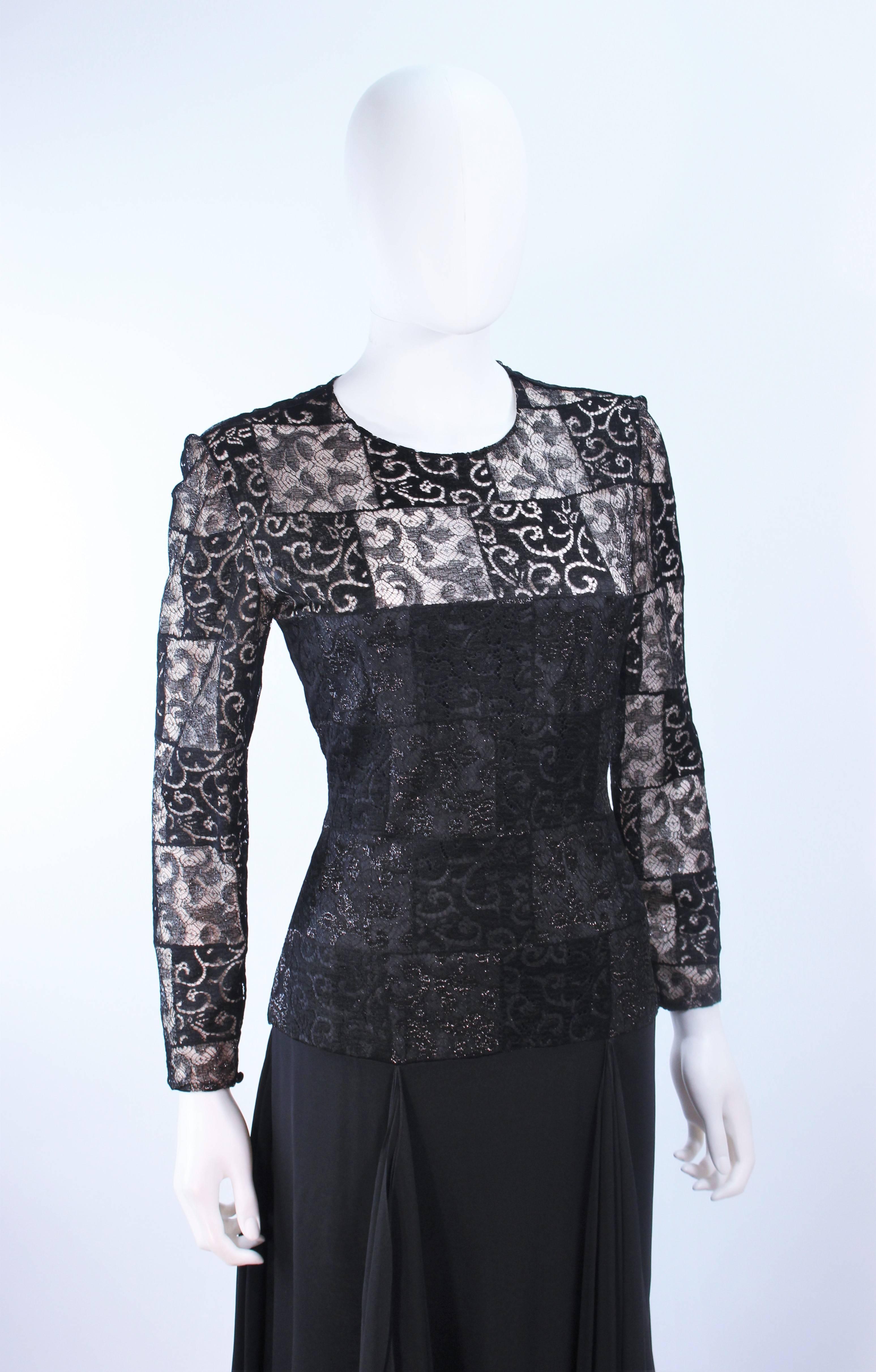 Women's CAROLINA HERRERA Black Metallic Lace and Chiffon Gown Size 12 For Sale