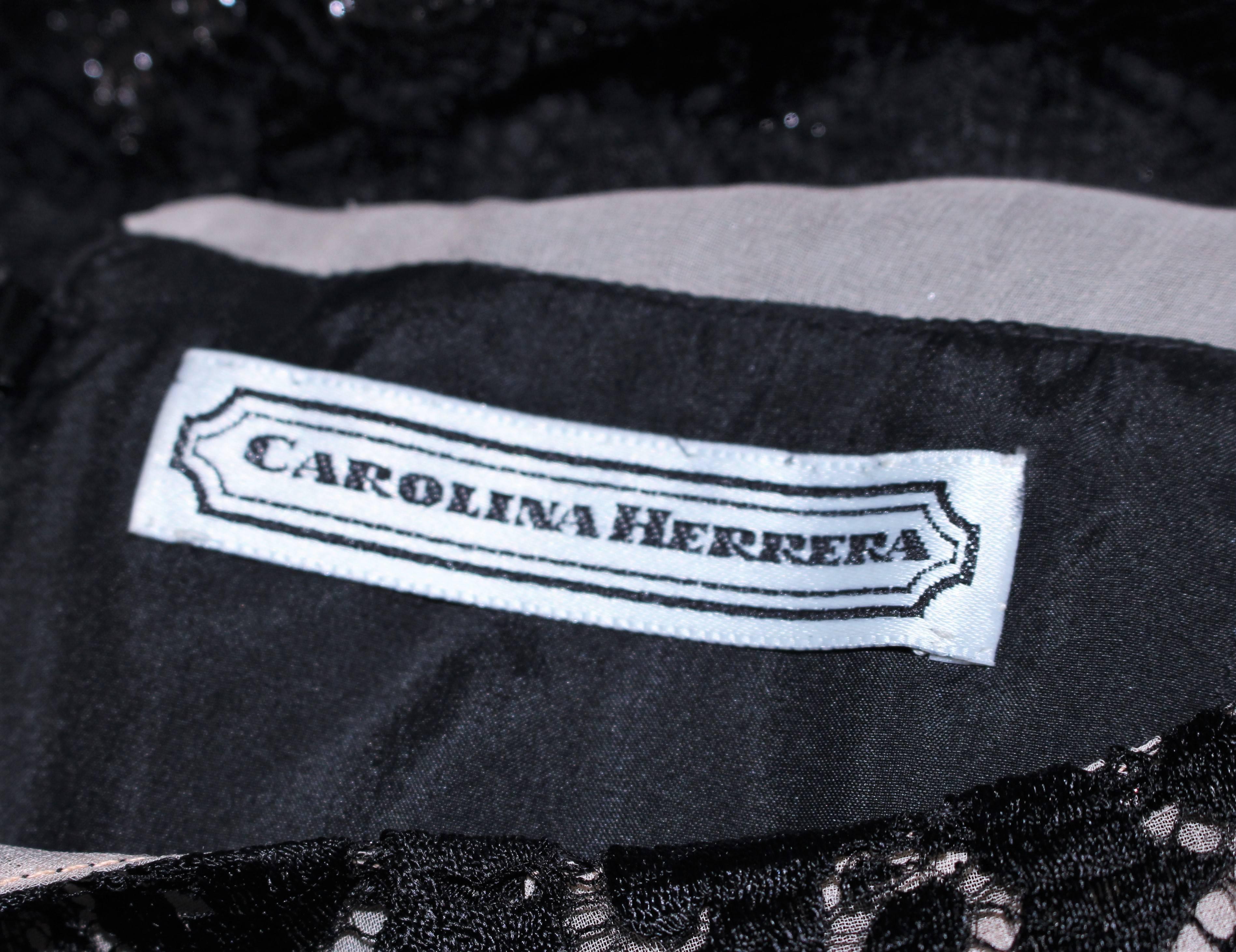 CAROLINA HERRERA Robe en dentelle et mousseline noire métallisée Taille 12 en vente 6