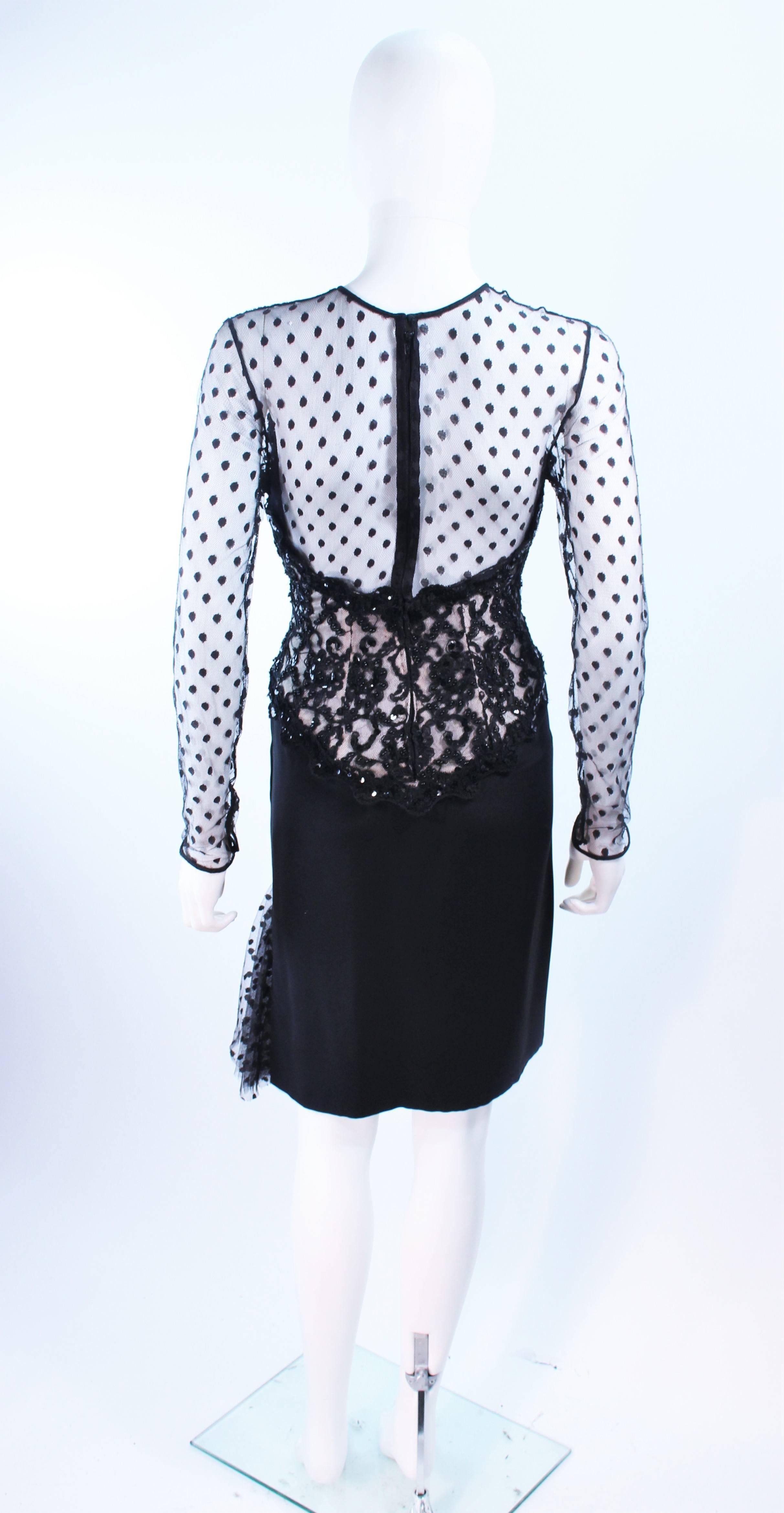AFTER FIVE I. MAGNIN Black Silk Polka Dot Mesh Sequin Lace Cocktail Dress 6 For Sale 4