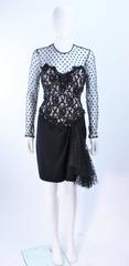 AFTER FIVE I. MAGNIN Black Silk Polka Dot Mesh Sequin Lace Cocktail Dress 6