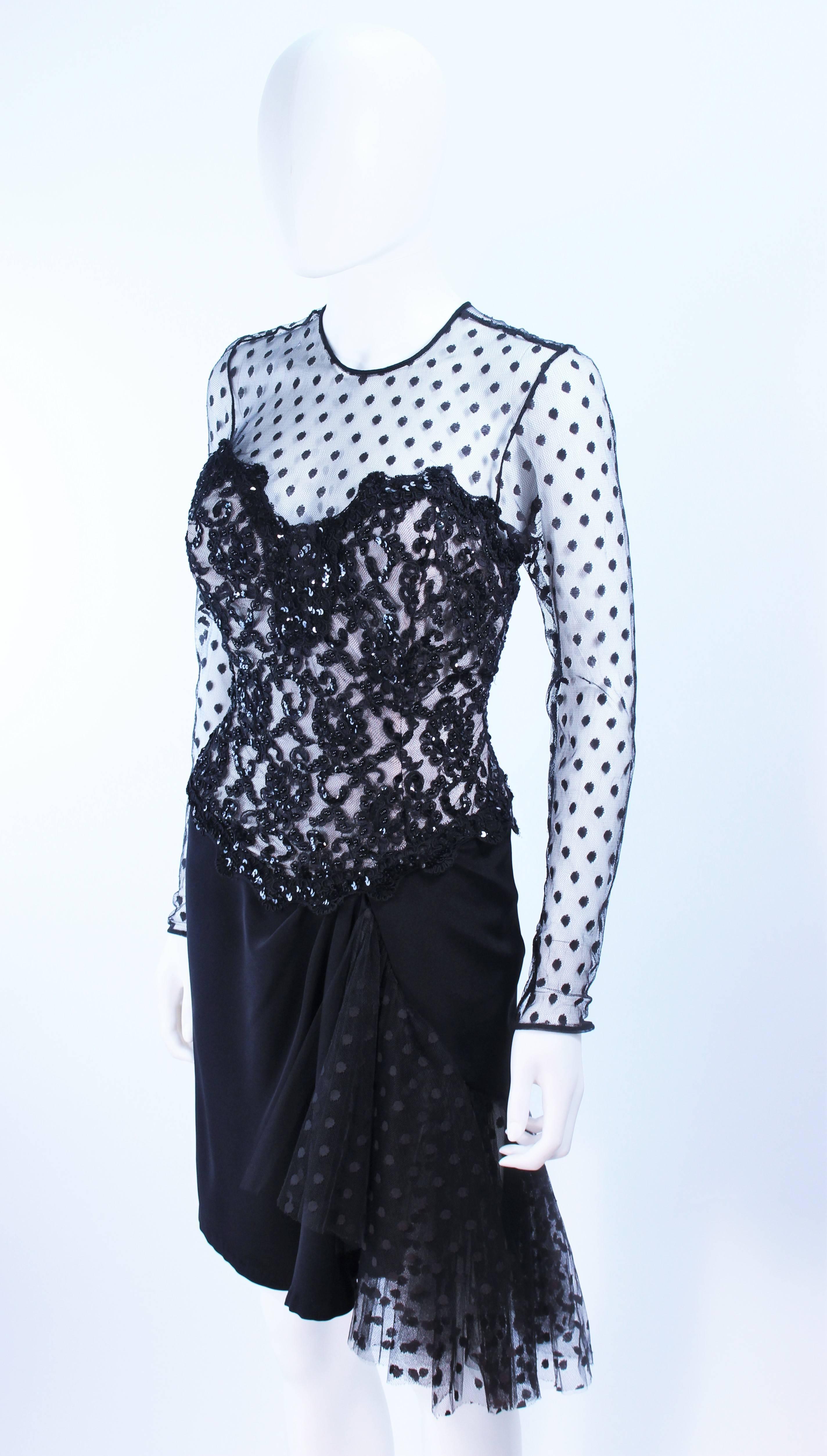 AFTER FIVE I. MAGNIN Black Silk Polka Dot Mesh Sequin Lace Cocktail Dress 6 For Sale 1